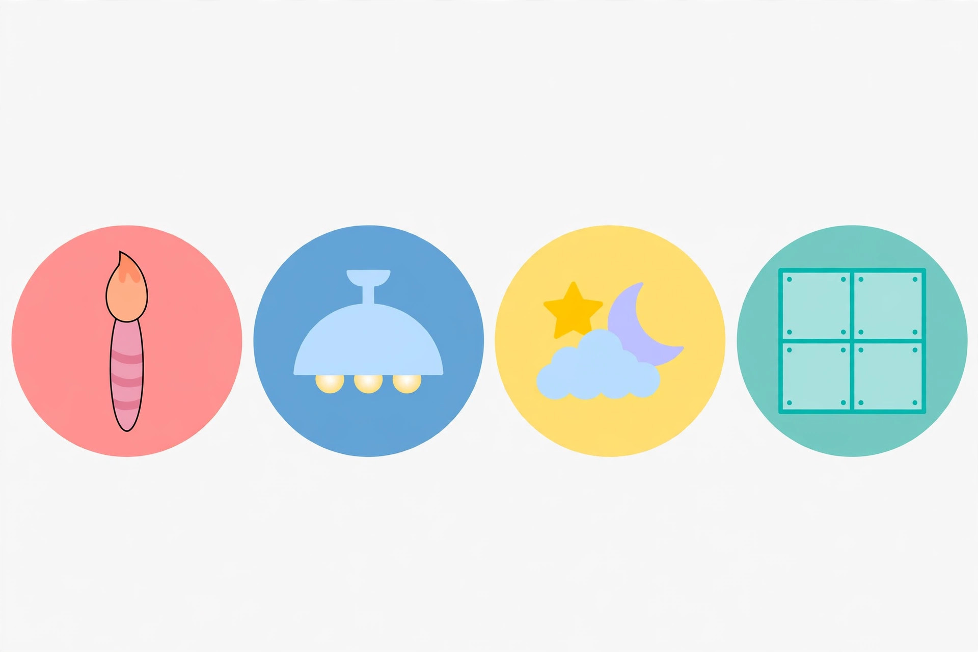 Illustration infographic of four kids ceiling cost drivers: theme art, lighting, layered construction and materials