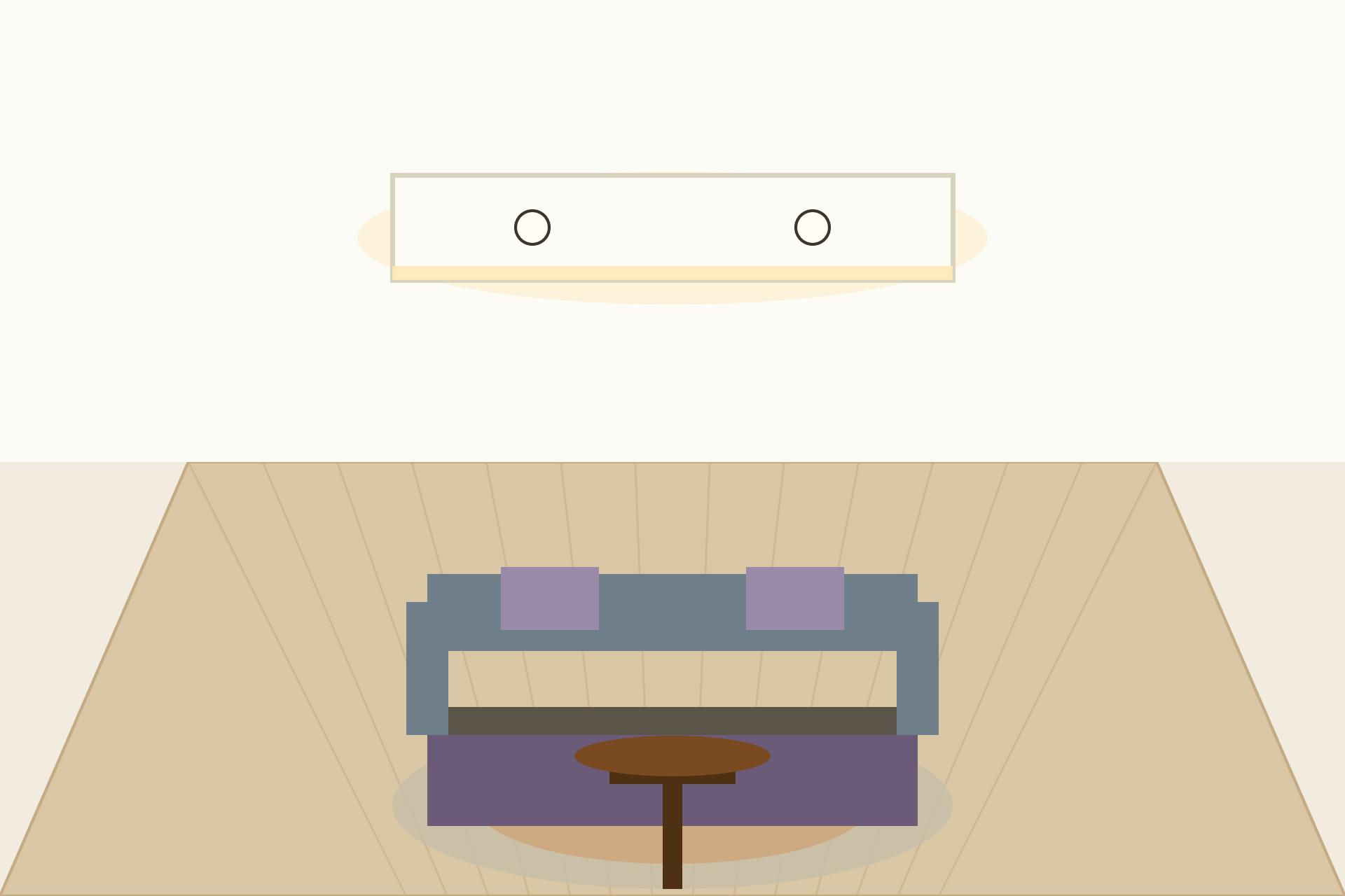 Concept render of a floating island gypsum ceiling panel with halo LED lighting over a dining table
