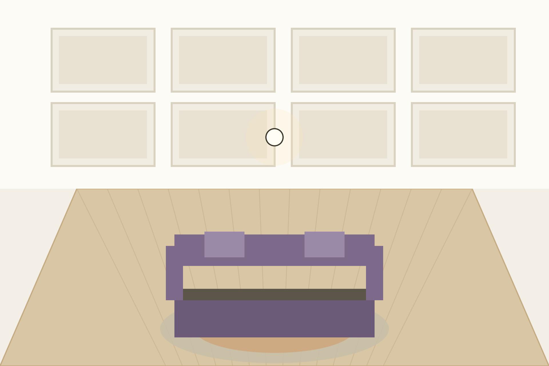 Concept render of a coffered gypsum ceiling with a shallow geometric grid pattern in a home office