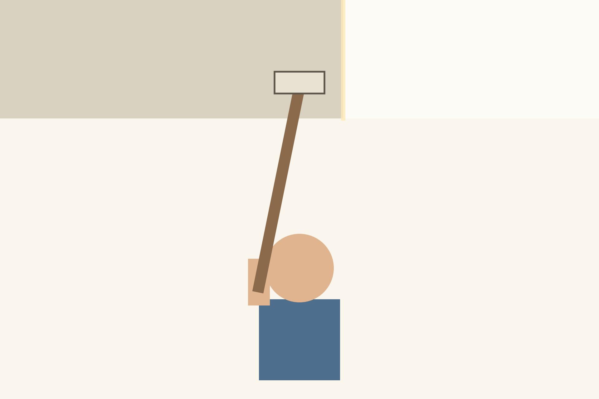 Concept render of a worker repainting a white gypsum ceiling with a paint roller
