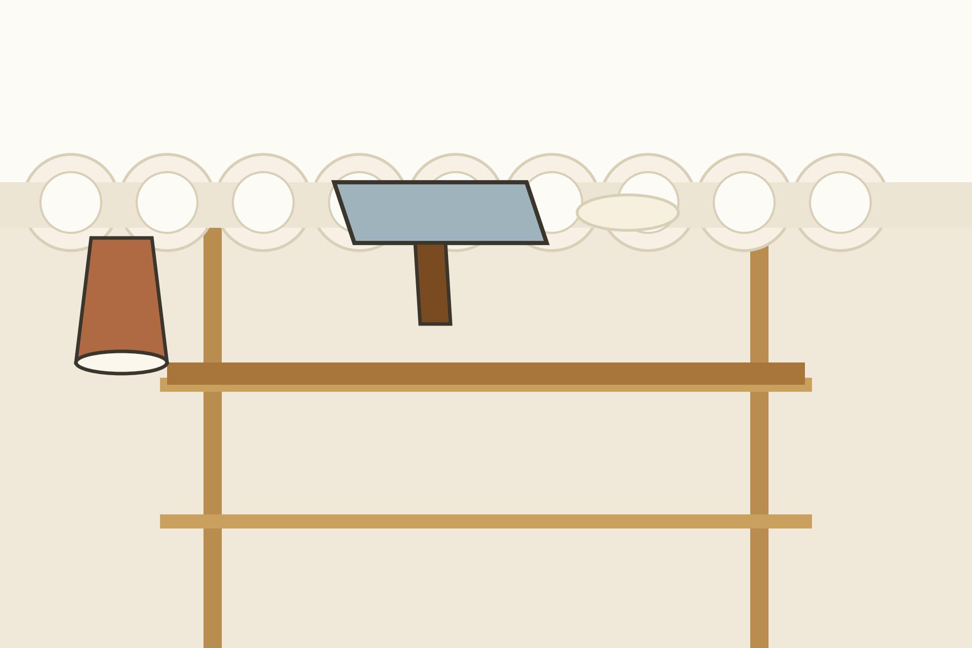 Illustration of an Indian plaster craftsman on scaffolding hand-shaping an ornate POP moulding on a ceiling