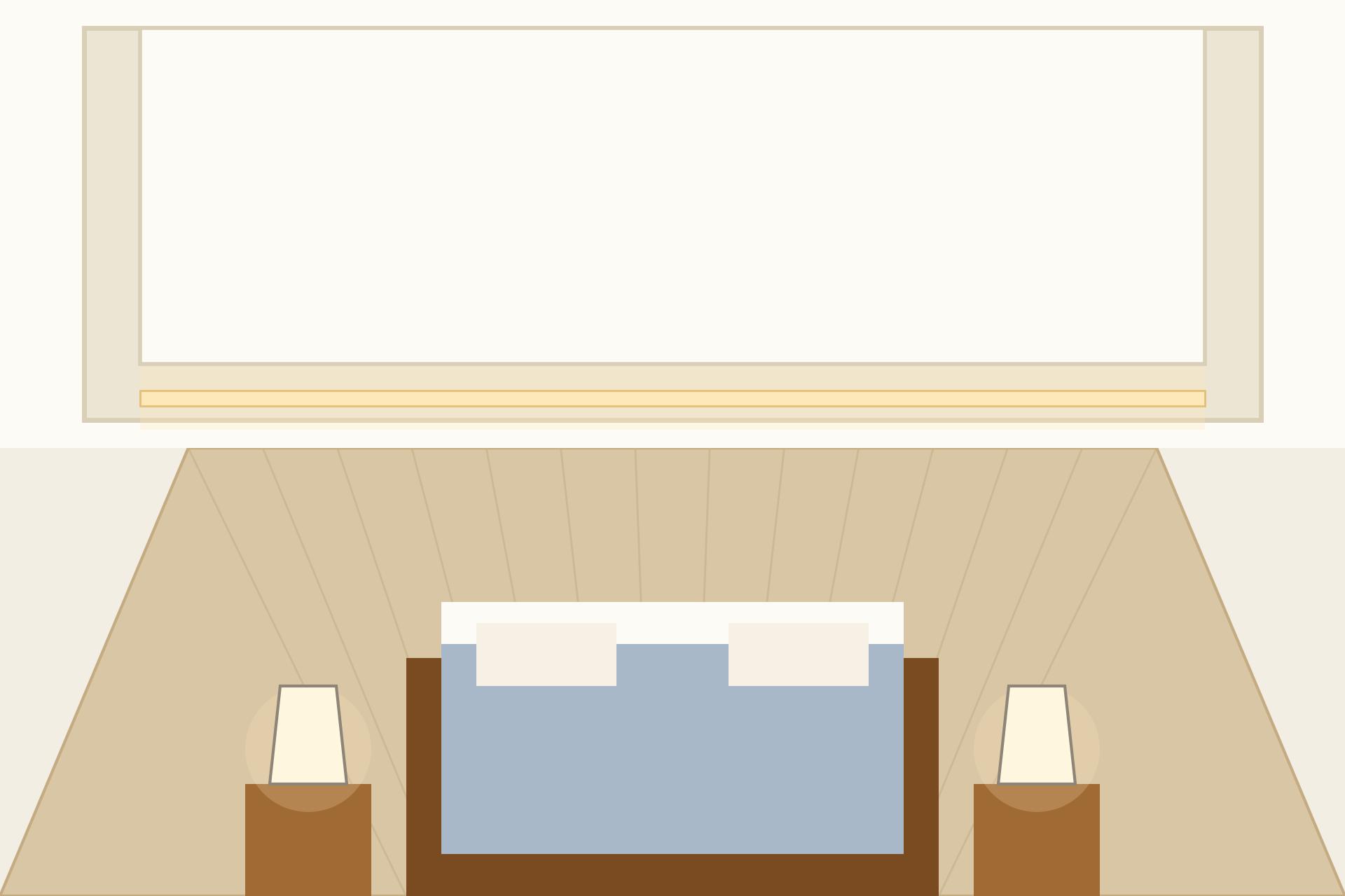 Concept render of an Indian bedroom with a simple POP perimeter border ceiling and warm cove lighting