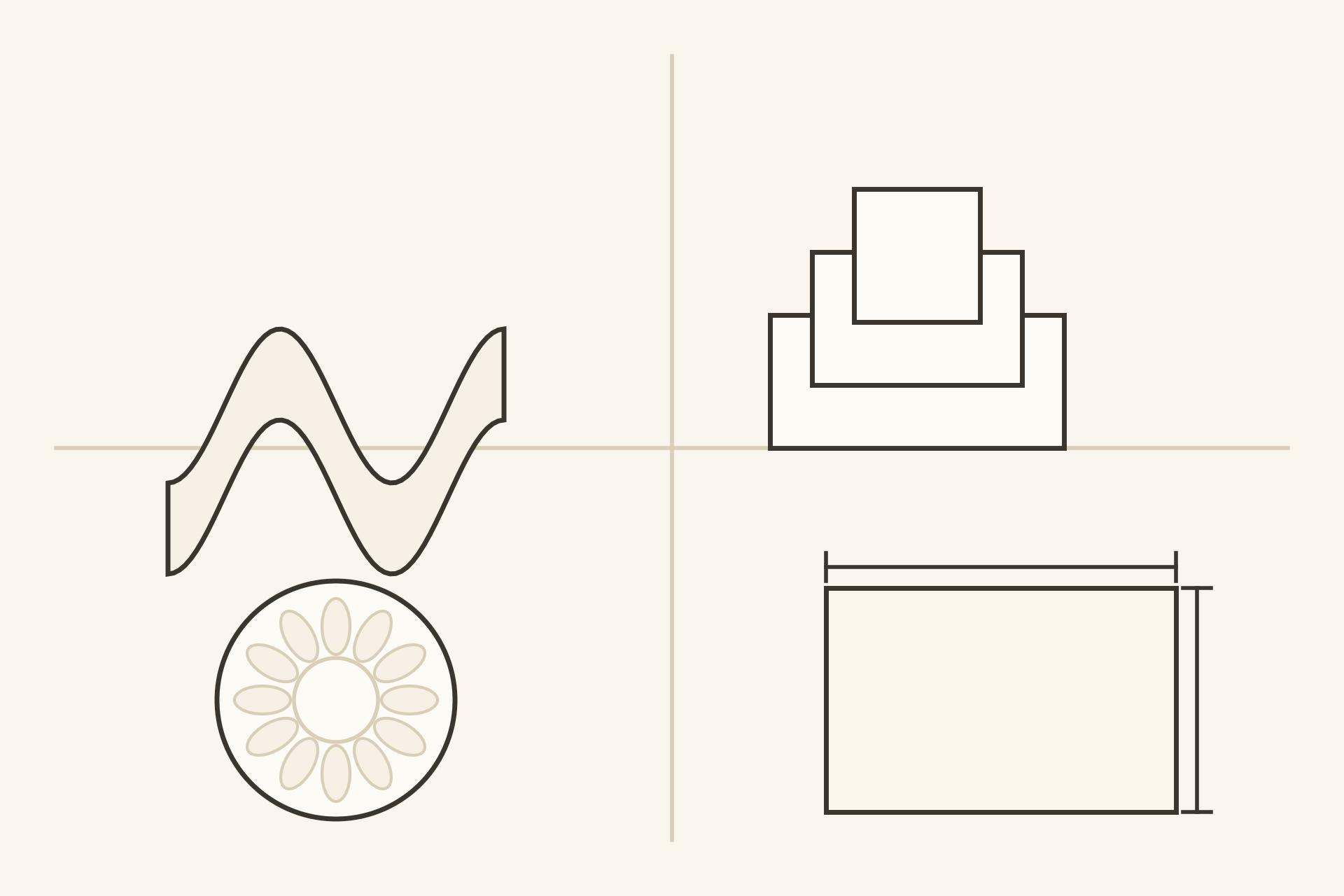 Illustration of the factors that change POP ceiling cost: curved shapes, multiple levels, ornate medallions and room size