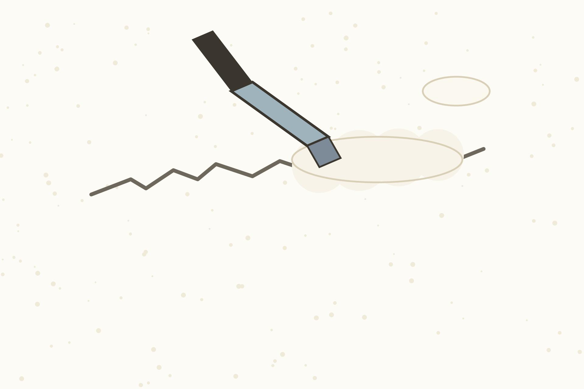 Illustration of a hand filling a small hairline crack in a white POP ceiling with putty using a putty knife