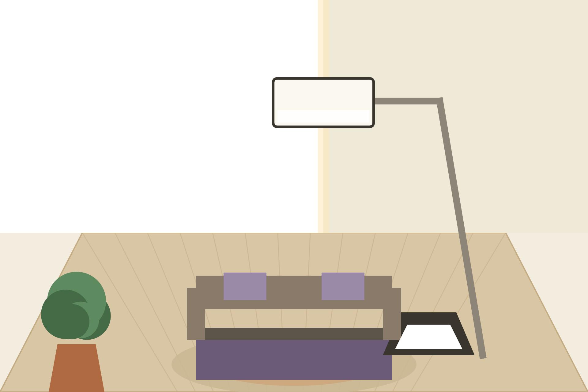 Illustration of a painter repainting a POP ceiling white with a roller on an extension pole in an Indian living room