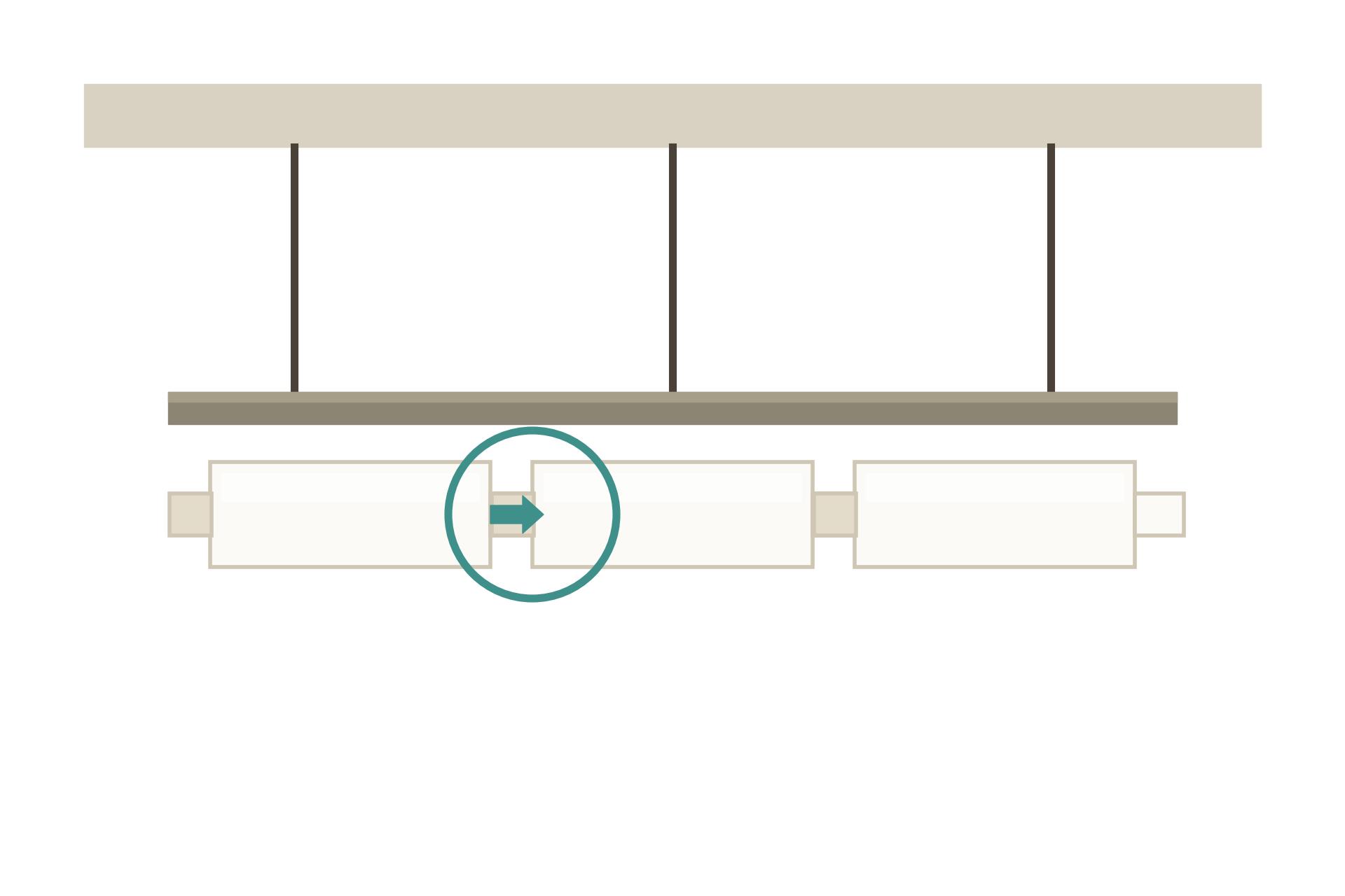 Illustration diagram showing a close-up cross-section of tongue-and-groove PVC ceiling panels interlocking over a slim support frame