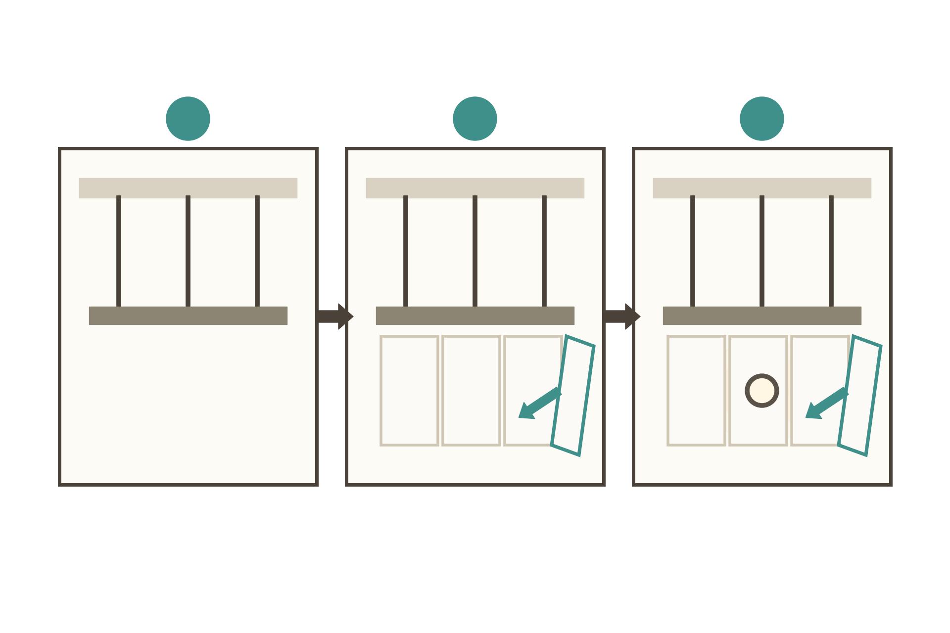 Illustration diagram of PVC ceiling installation showing the support frame fixed to the slab with panels clicking in row by row