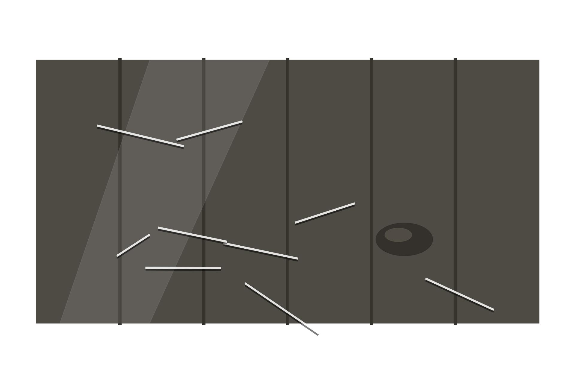 Illustration close-up of a scratched glossy PVC ceiling panel showing how marks catch the light