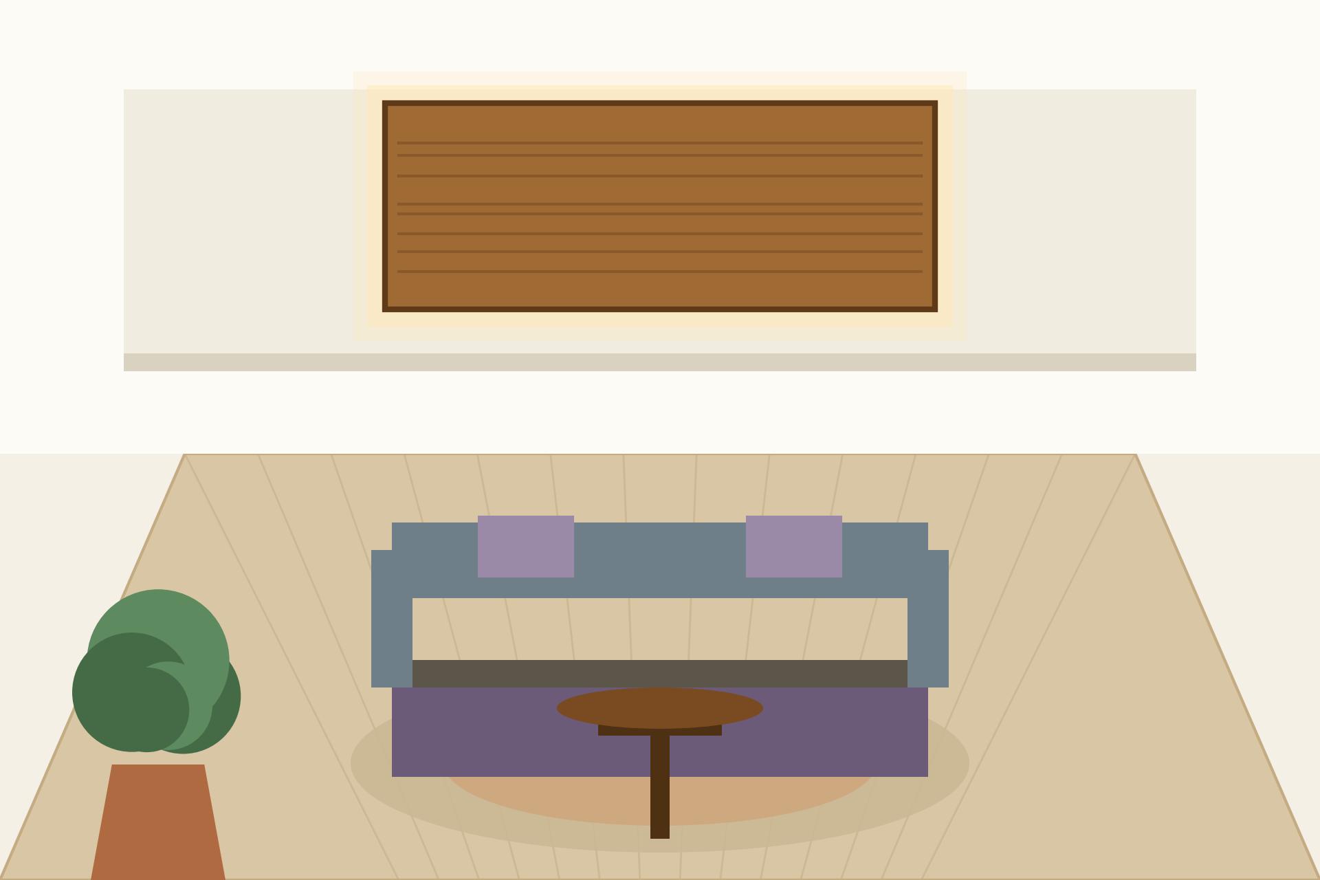 Concept render of an Indian living room with a white gypsum tray ceiling and a warm timber inset panel with cove lighting