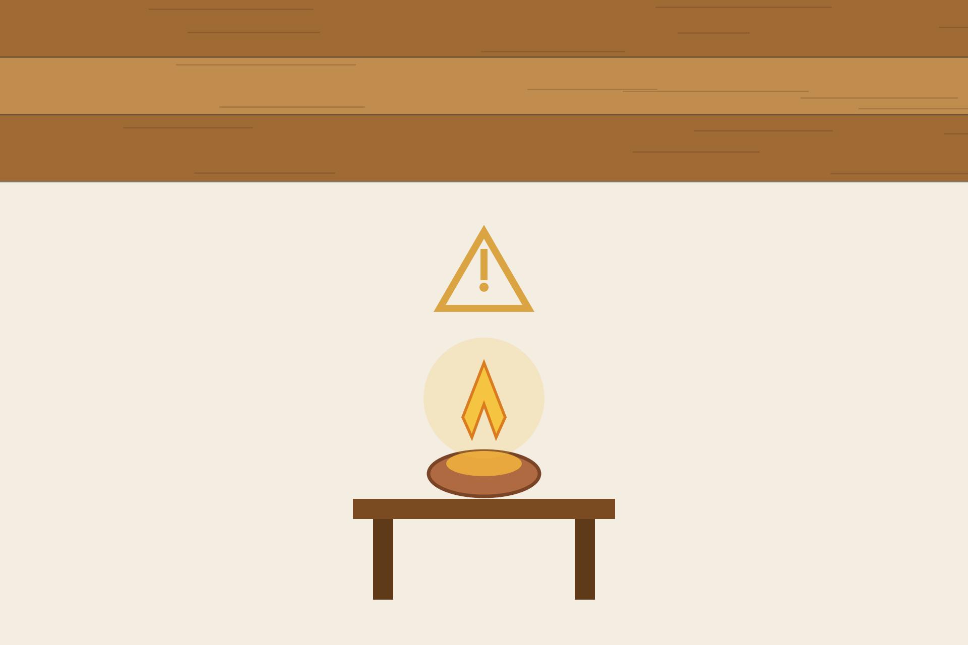 Concept render illustration of a wooden ceiling with a warning gap kept from an open pooja diya flame below