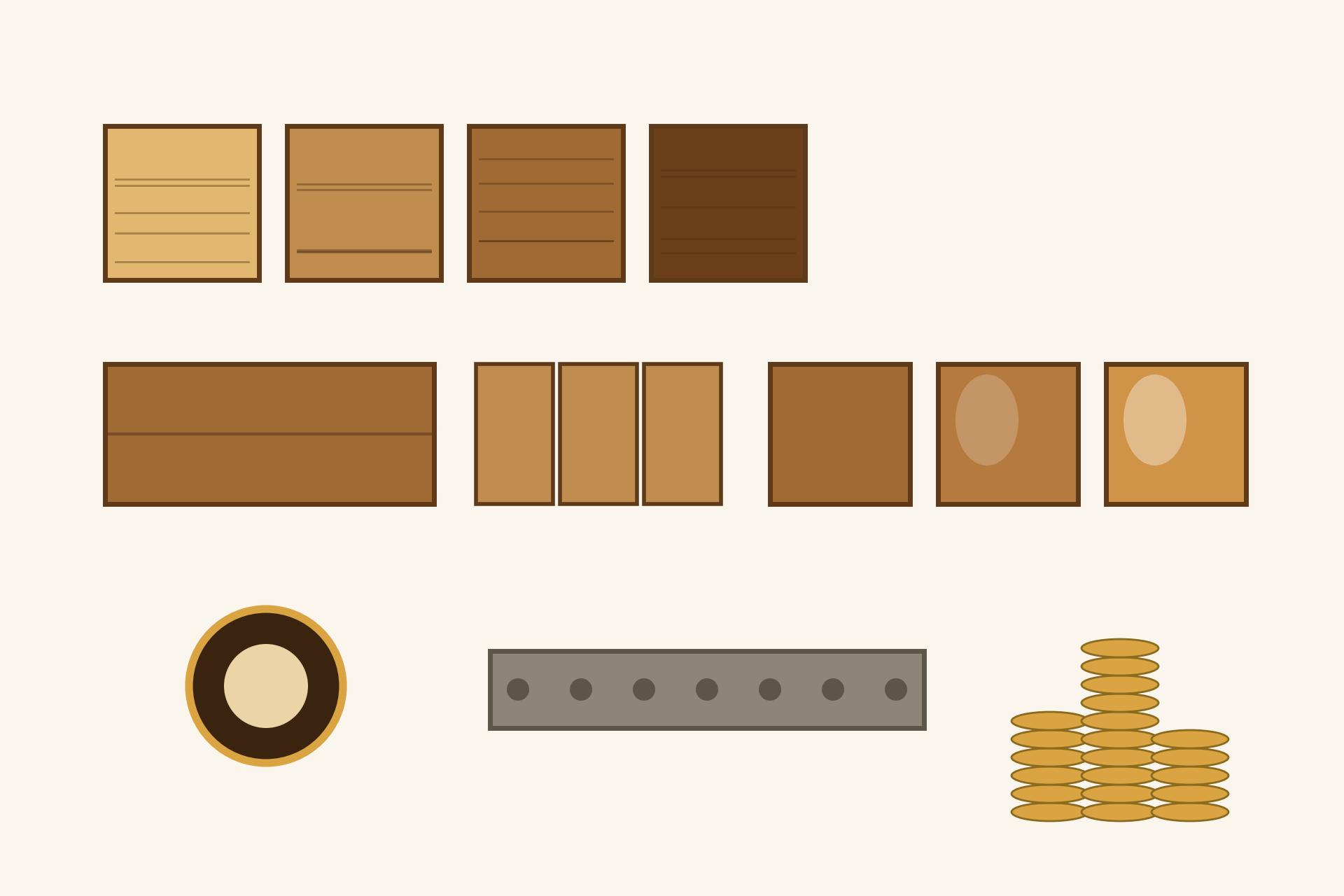 Concept render illustration of wooden ceiling cost drivers: wood species samples, plank width, polish finish, lighting cutouts and frame bars