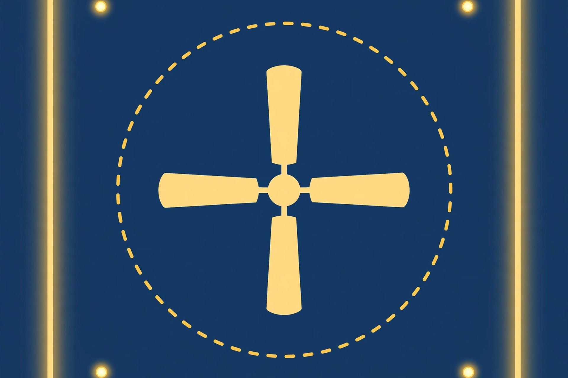 Plan-view illustration showing recessed lights placed outside the fan blade sweep circle