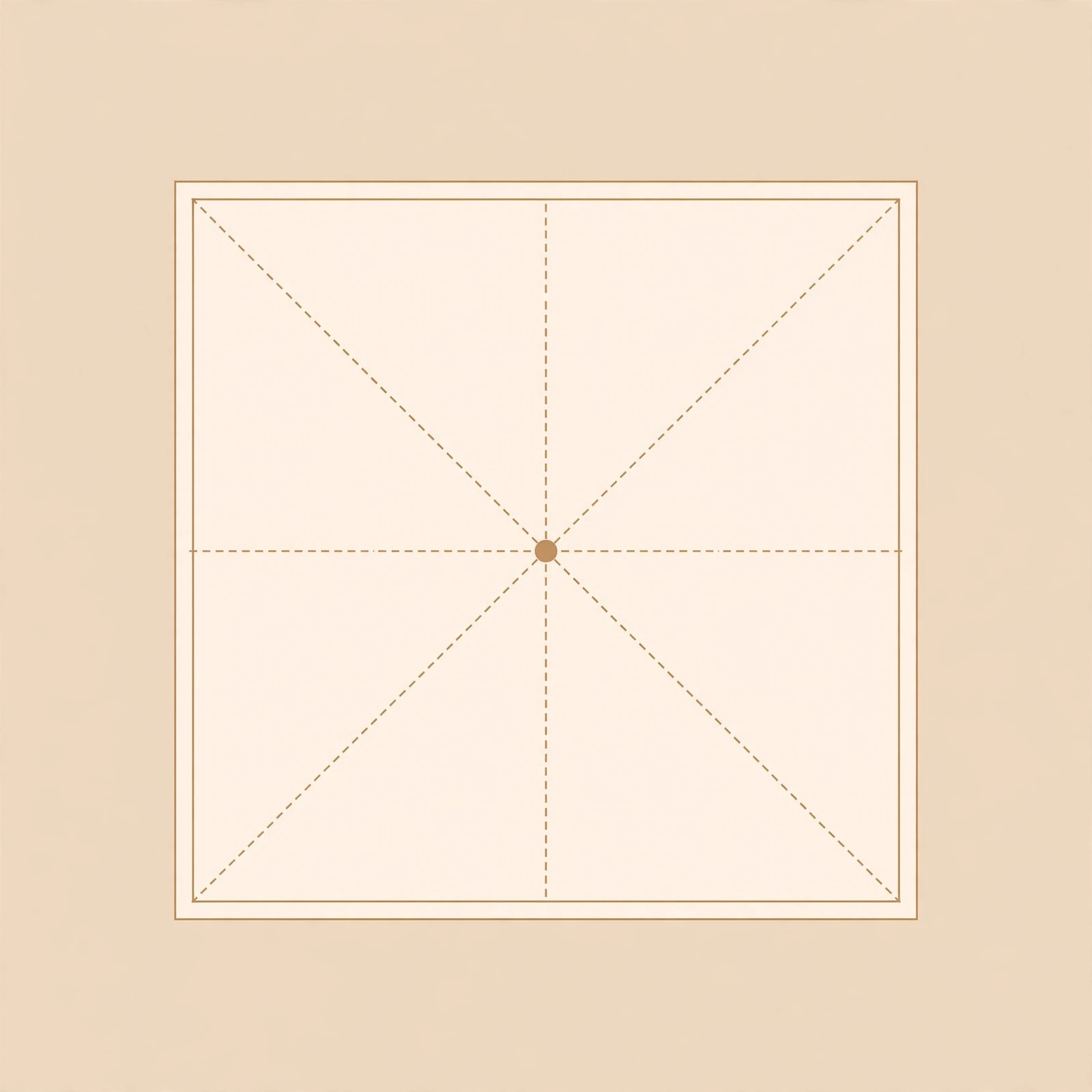 Plan-view diagram of a square bedroom showing the room centre and symmetrical ceiling layout lines