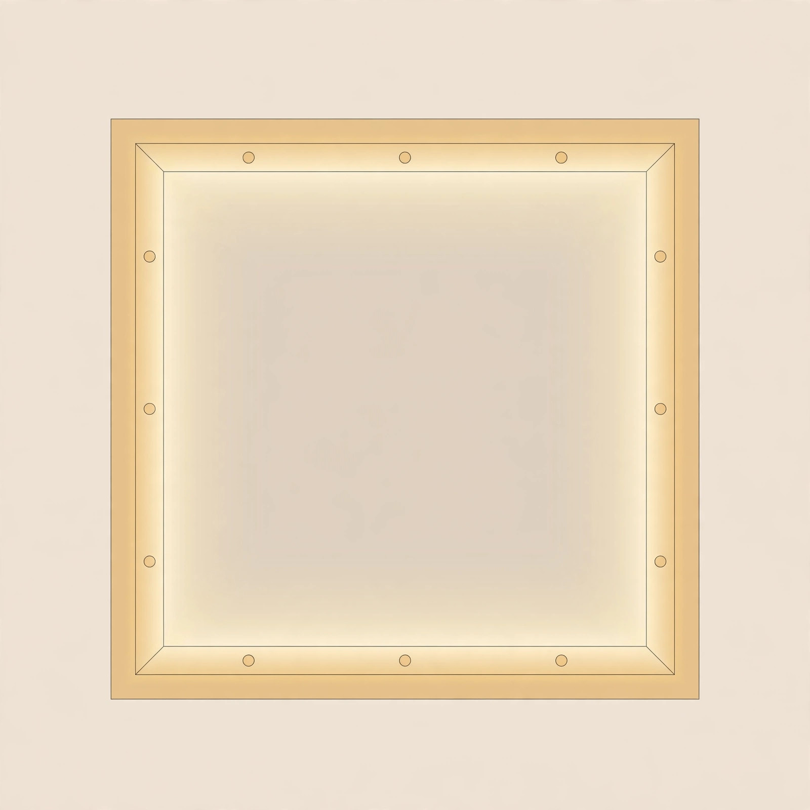 Plan-view diagram of lighting positions on a square bedroom ceiling
