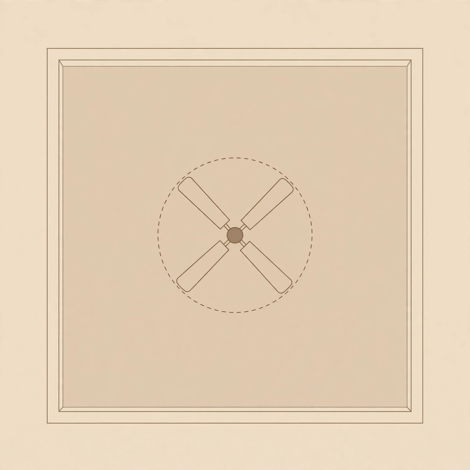 Diagram showing ceiling fan placement at the centre of a square bedroom ceiling