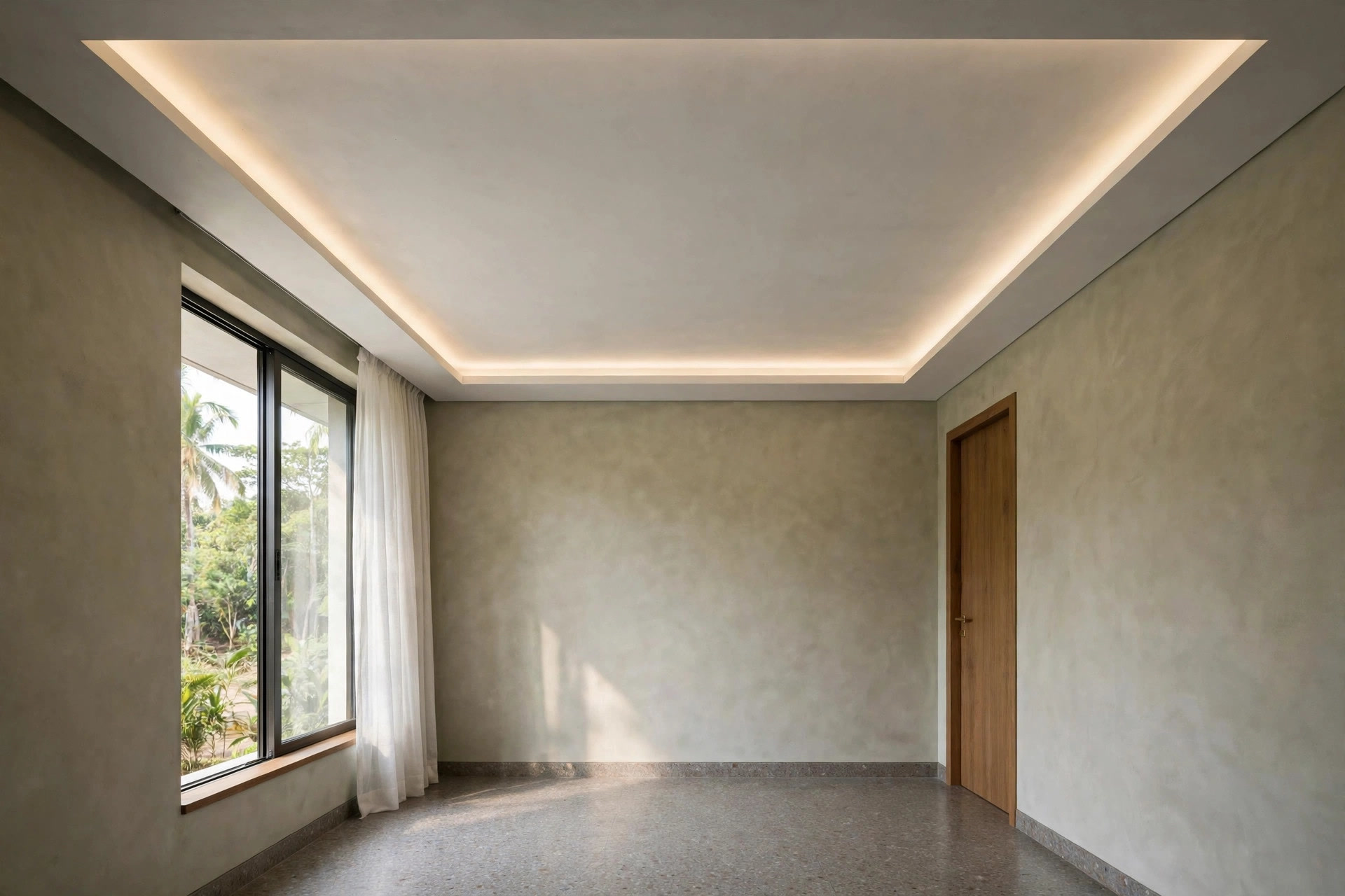 Peripheral ceiling around the room edges with diffused lighting