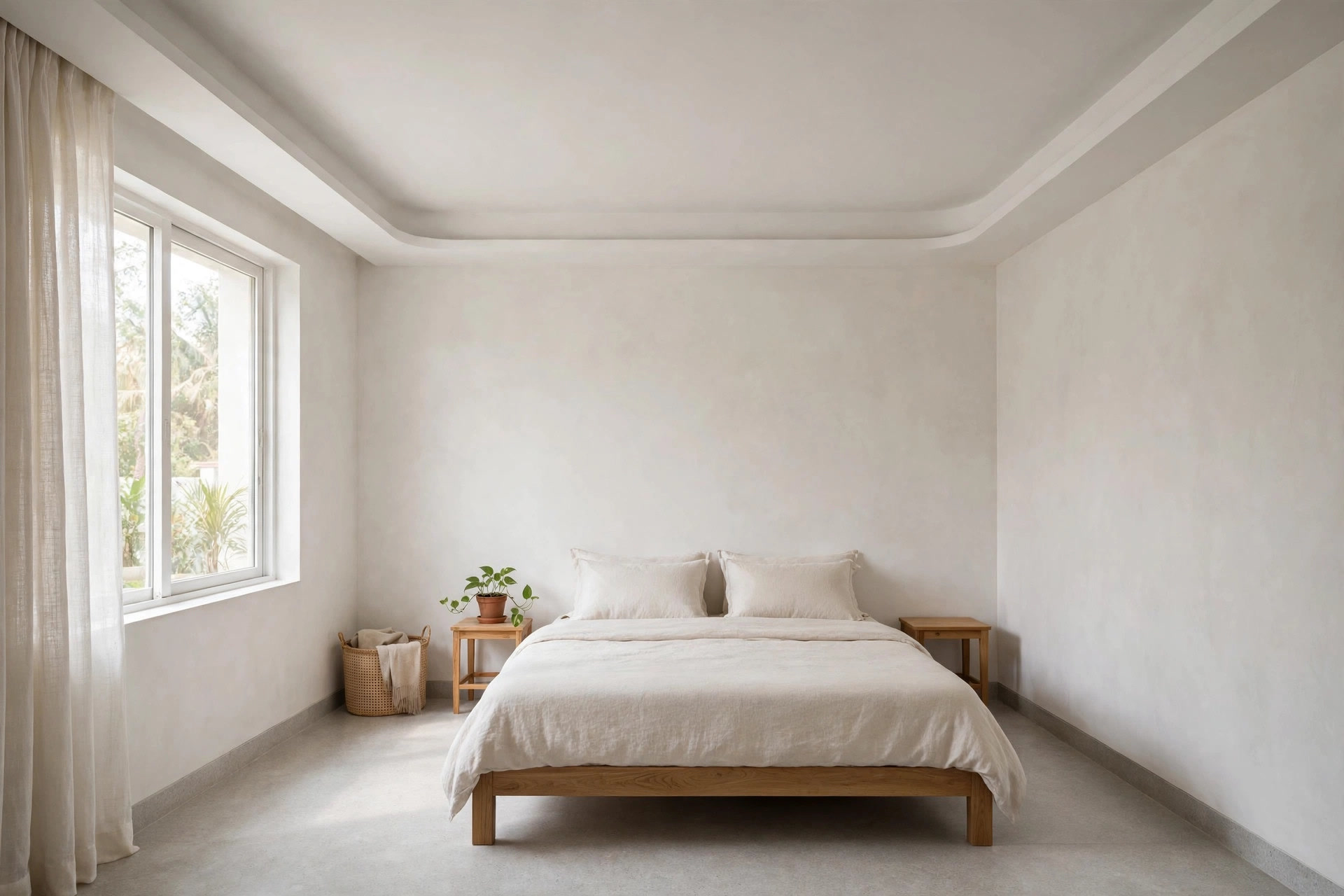 Small bedroom with a shallow single-level POP ceiling in white