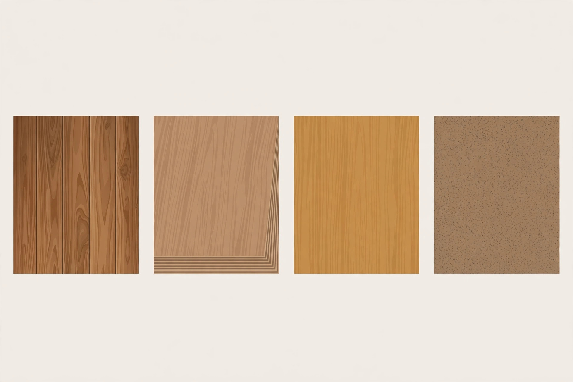 Diagram comparing real wood, veneer, laminate and WPC ceiling options