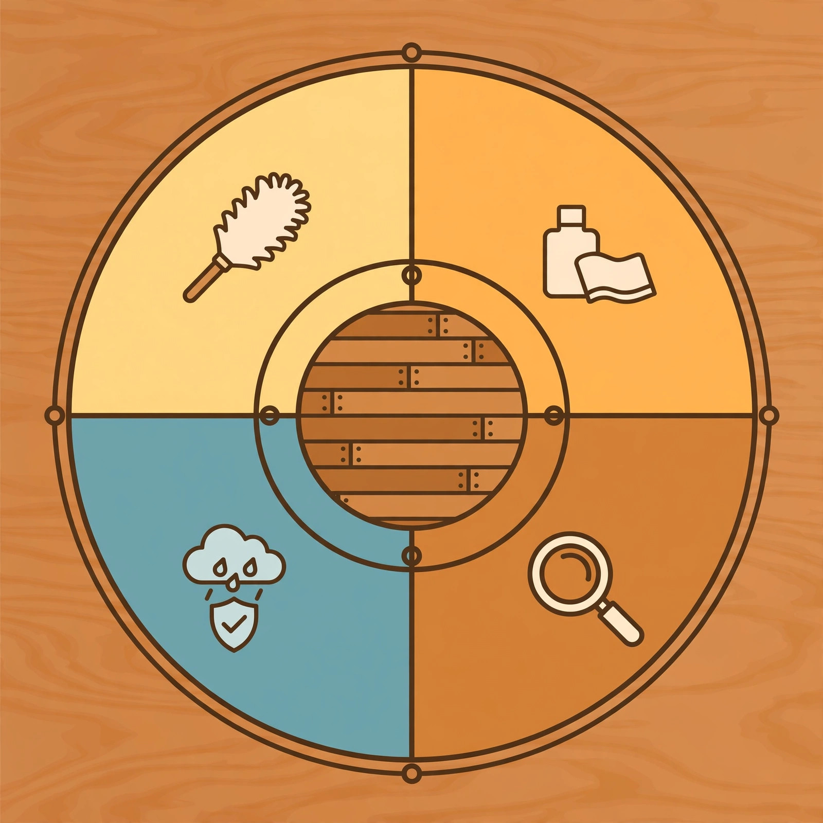 Diagram of a yearly maintenance calendar for a wooden bedroom ceiling