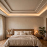 Master bedroom with a 2026-style gypsum tray ceiling and warm cove lighting