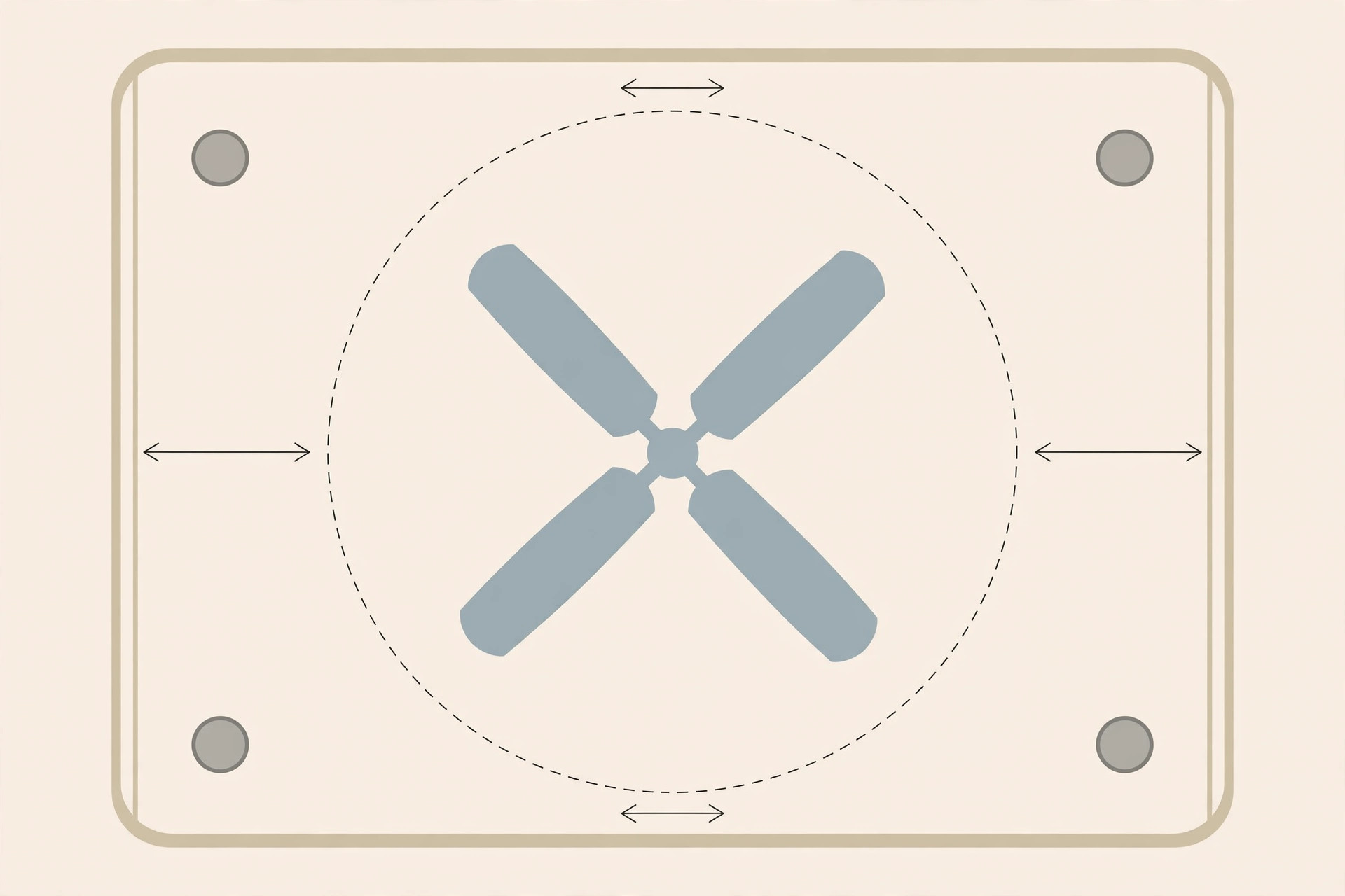 Diagram showing ceiling fan blade sweep clearance from cove edges and lights
