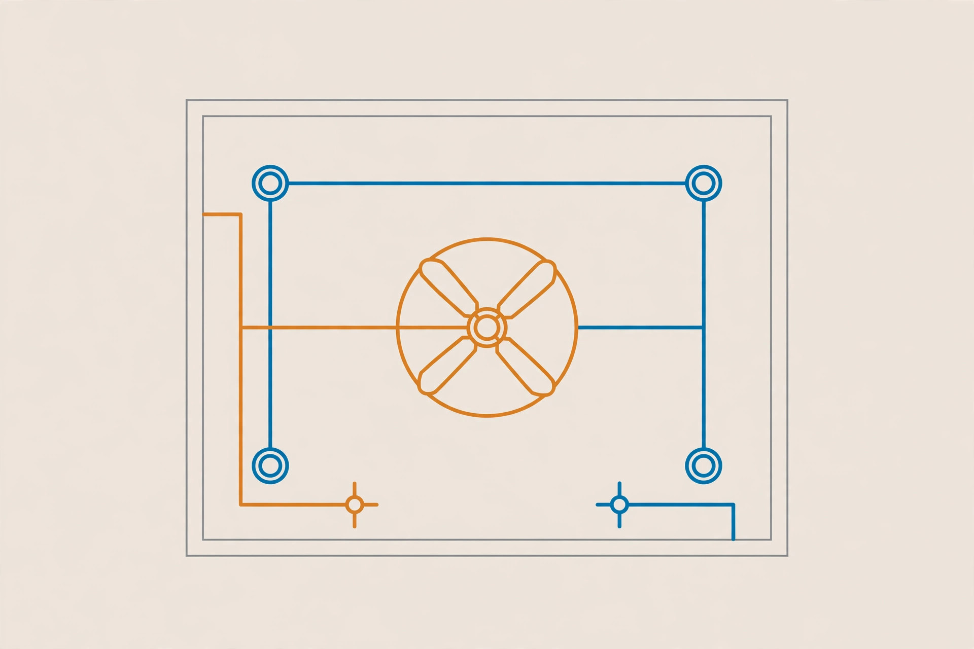 Diagram of separate fan and lighting circuits in a living room ceiling plan
