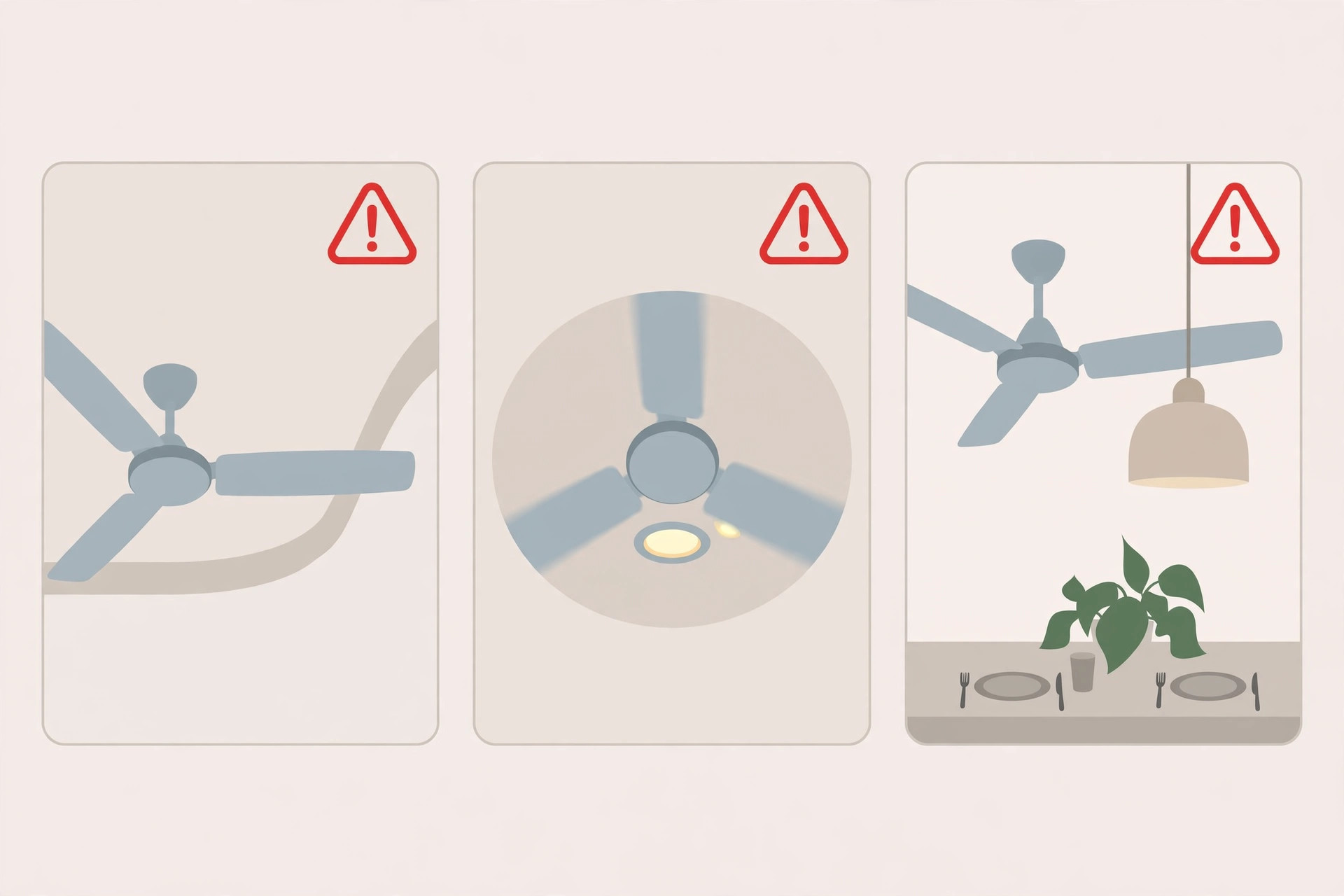 Diagram illustrating common ceiling fan and false ceiling planning mistakes