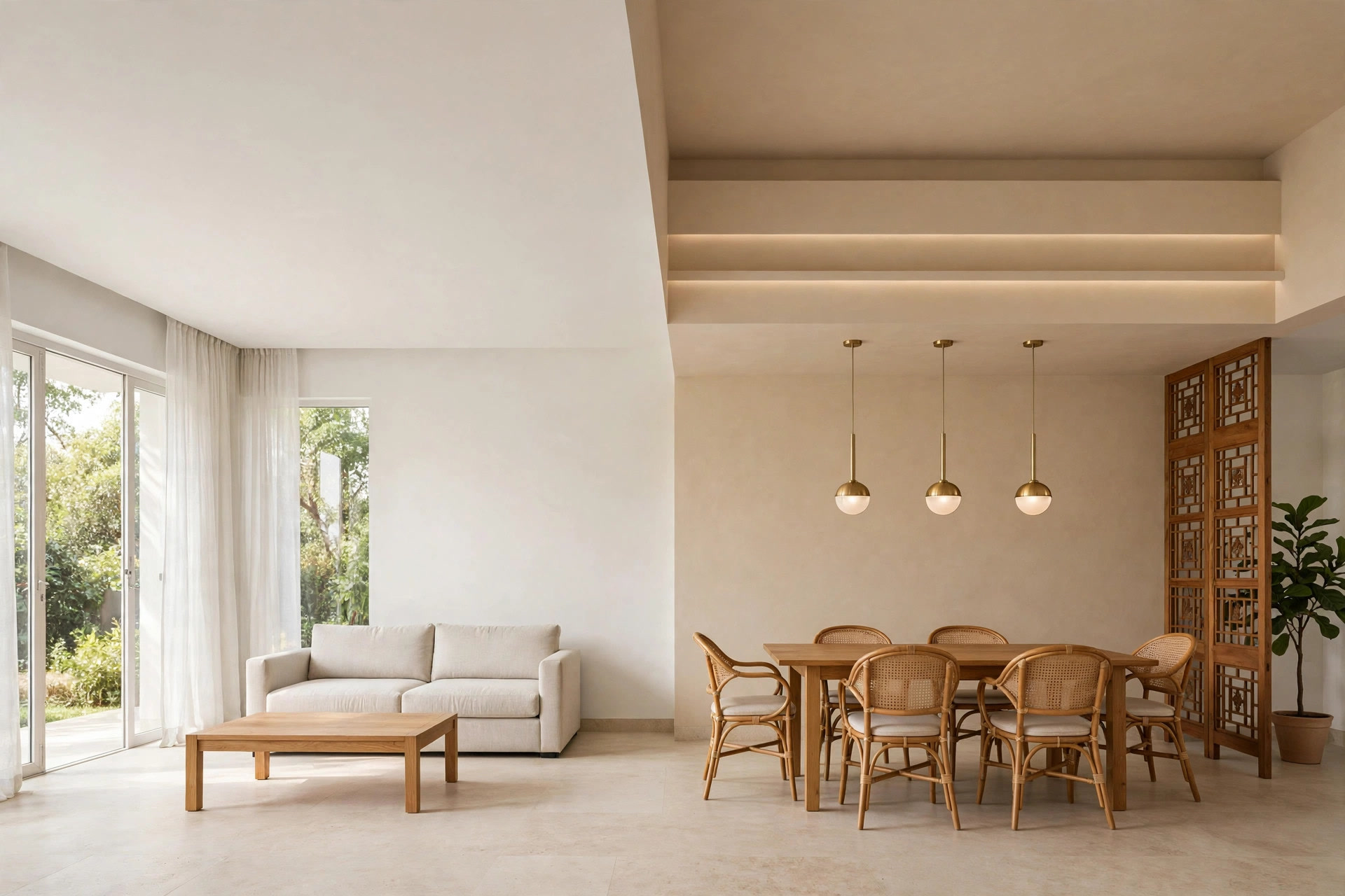 Dining arm tray ceiling painted in a soft beige accent tone