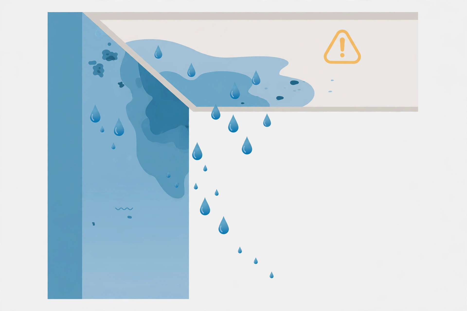 Illustration showing moisture damage risk on a gypsum ceiling near a leaking area