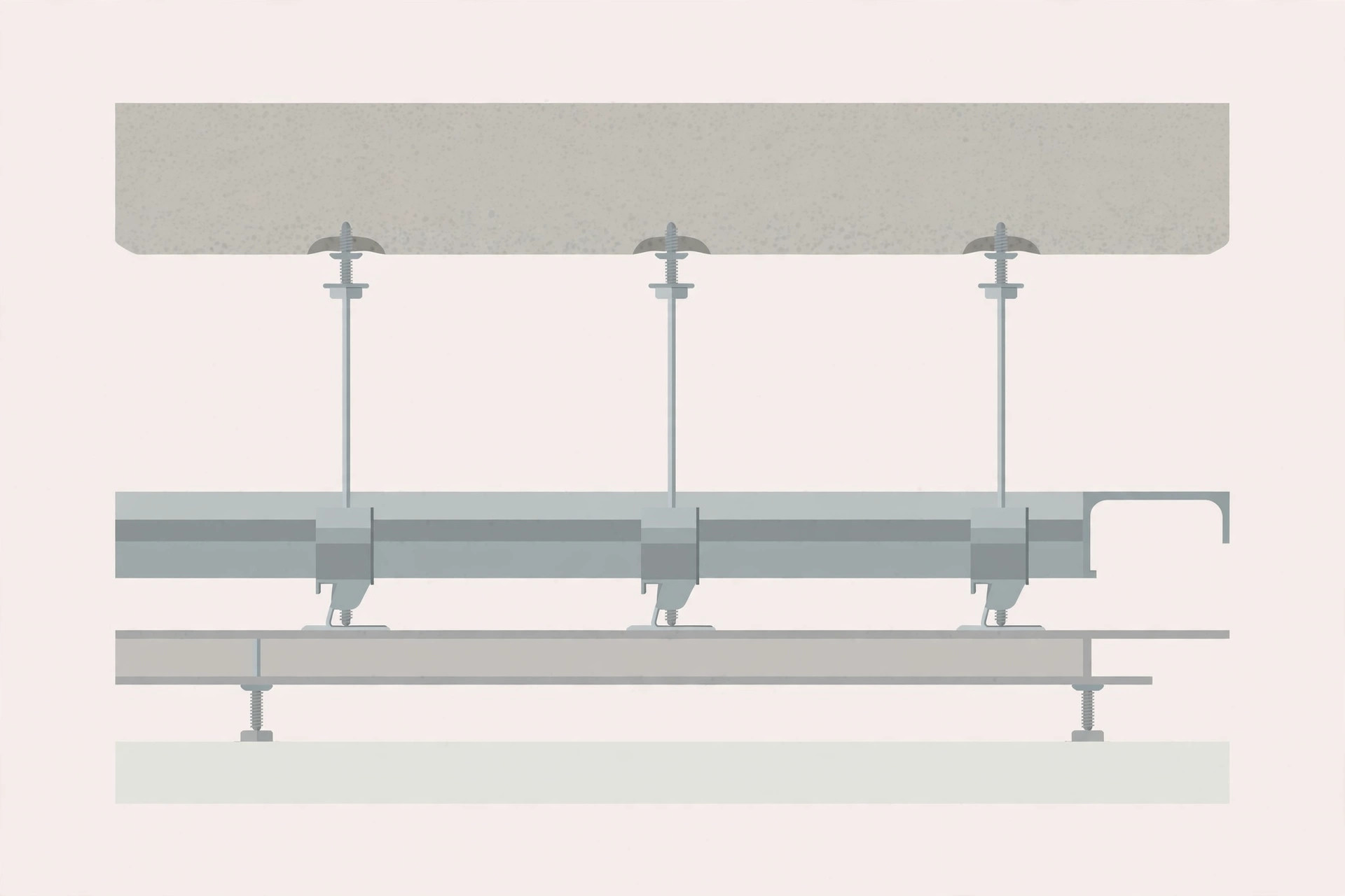 Illustration of a gypsum ceiling metal frame with hangers fixed to the slab