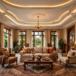 Indian hall with a POP cove false ceiling and warm LED lighting