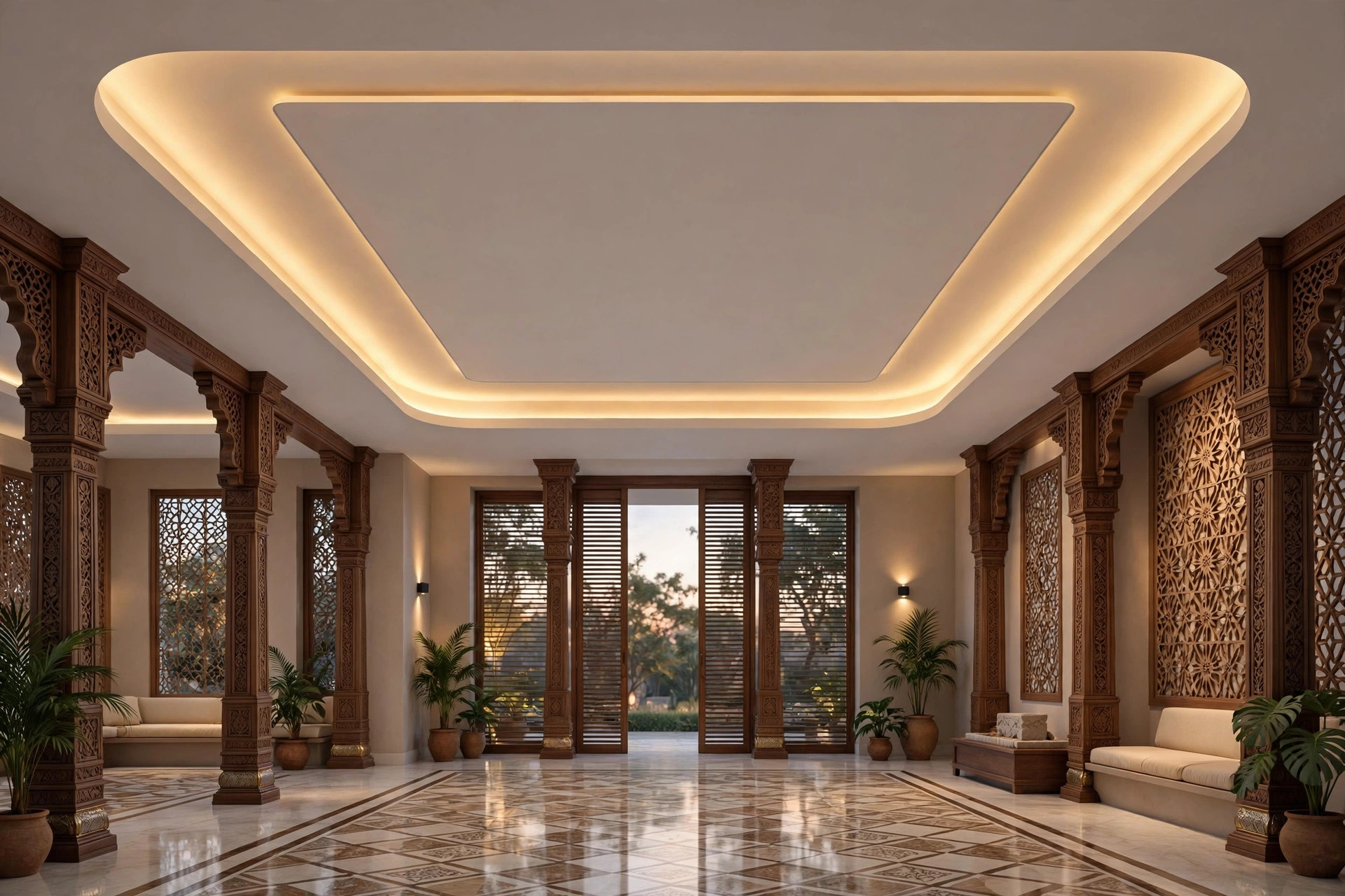 Hall with a single cove POP ceiling and warm LED strip