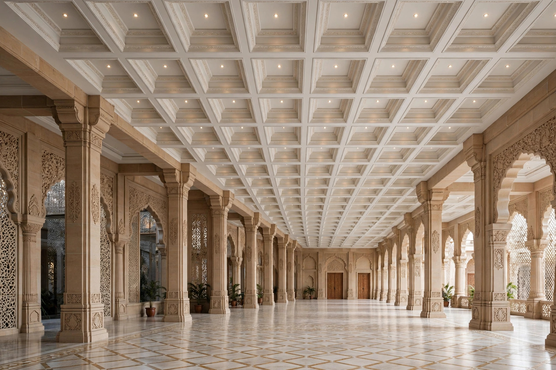 Hall with a coffered POP ceiling