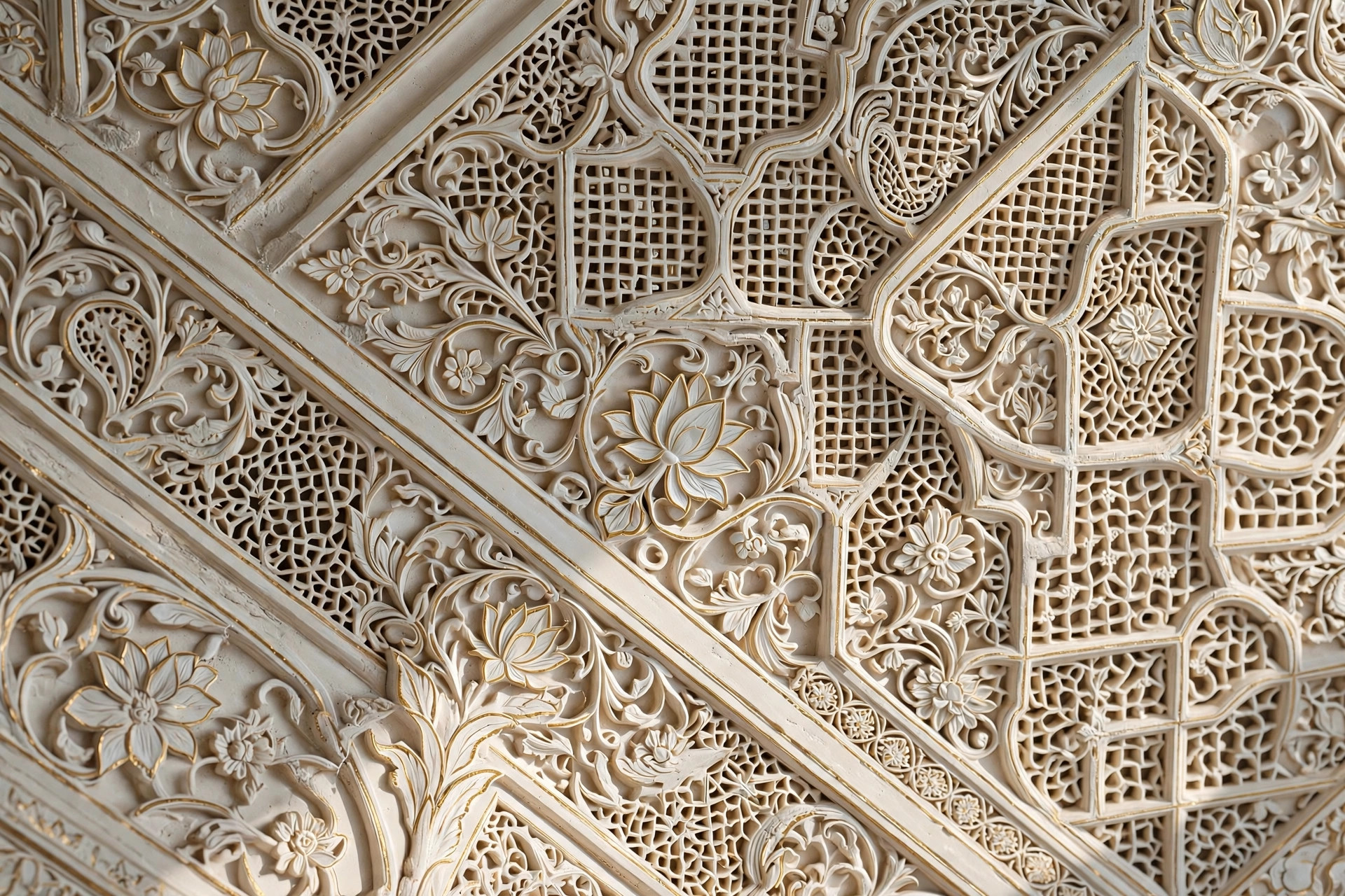 Hall ceiling with floral and jaali motif POP detailing