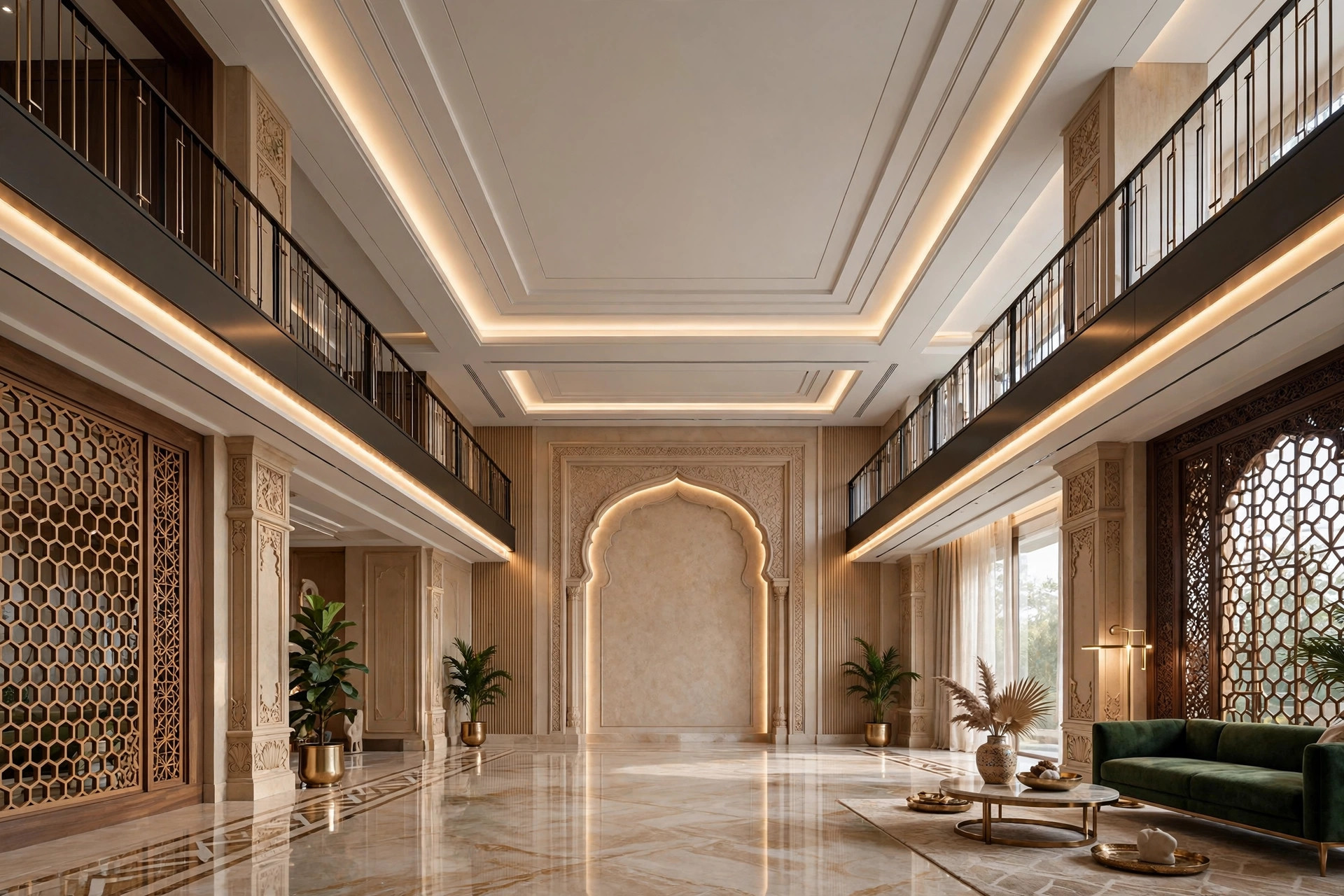 Hall with a double-layer POP false ceiling