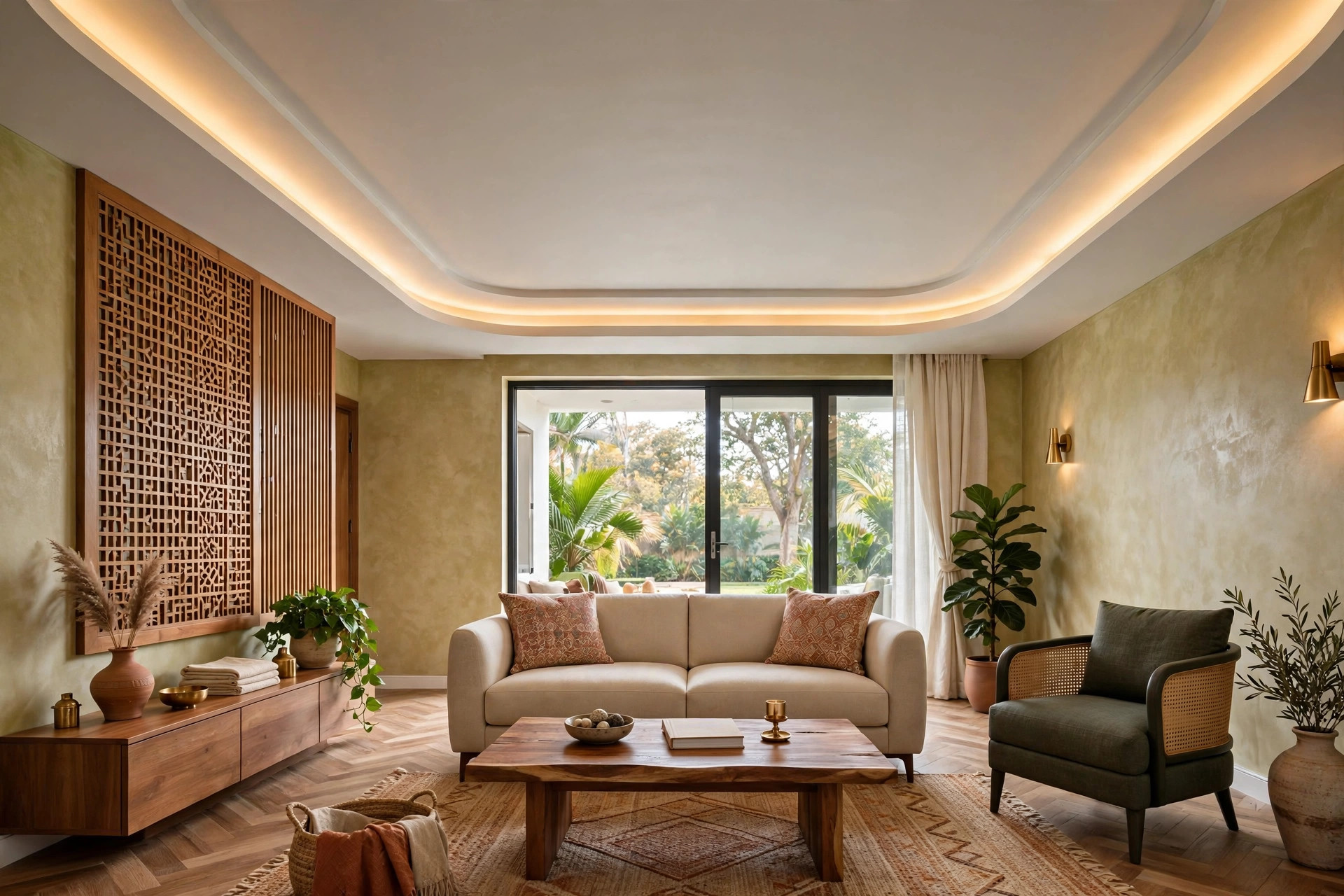 Modern hall with a single cove ceiling and warm LED strip