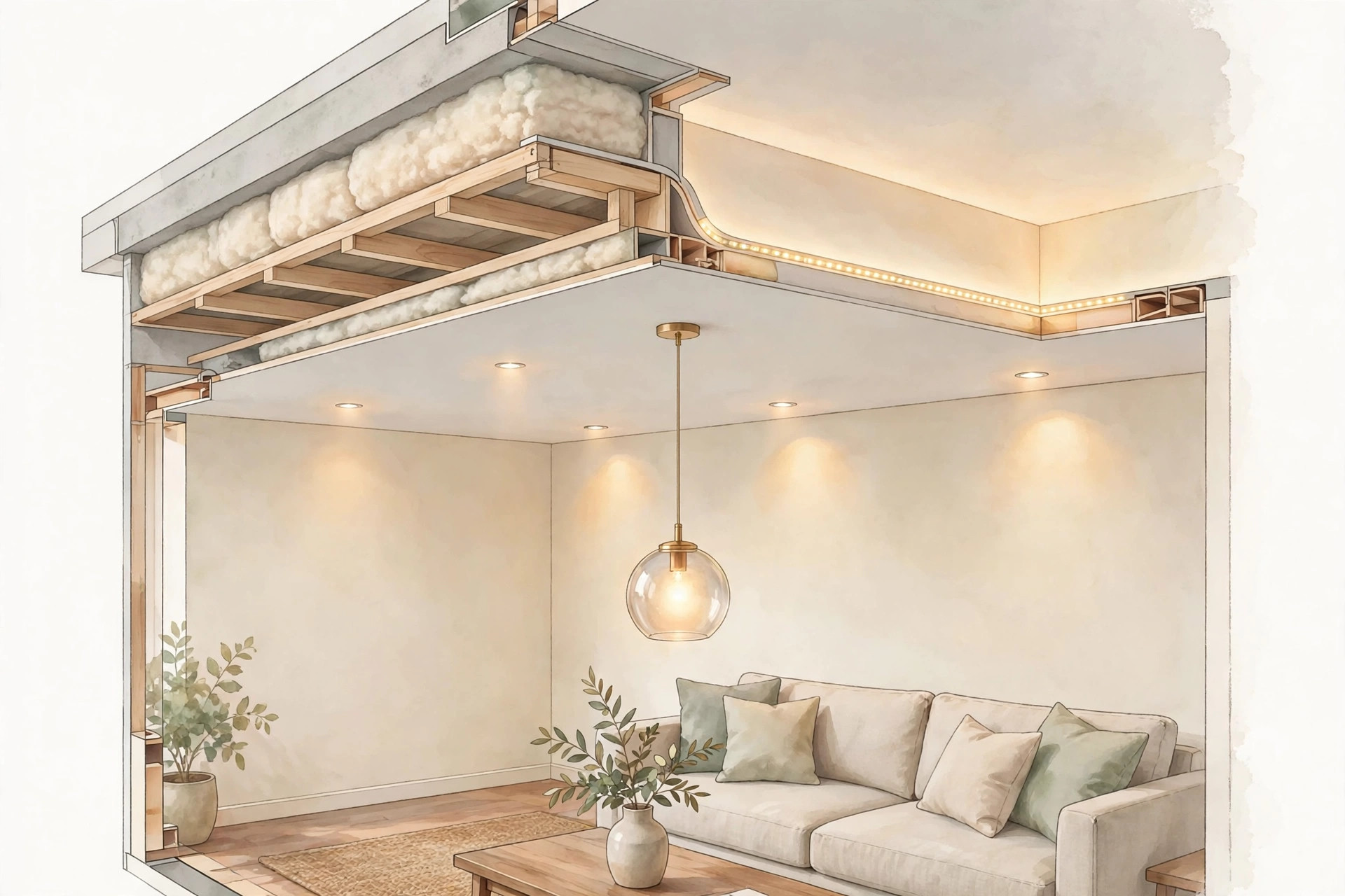 Diagram of modern hall ceiling lighting layers