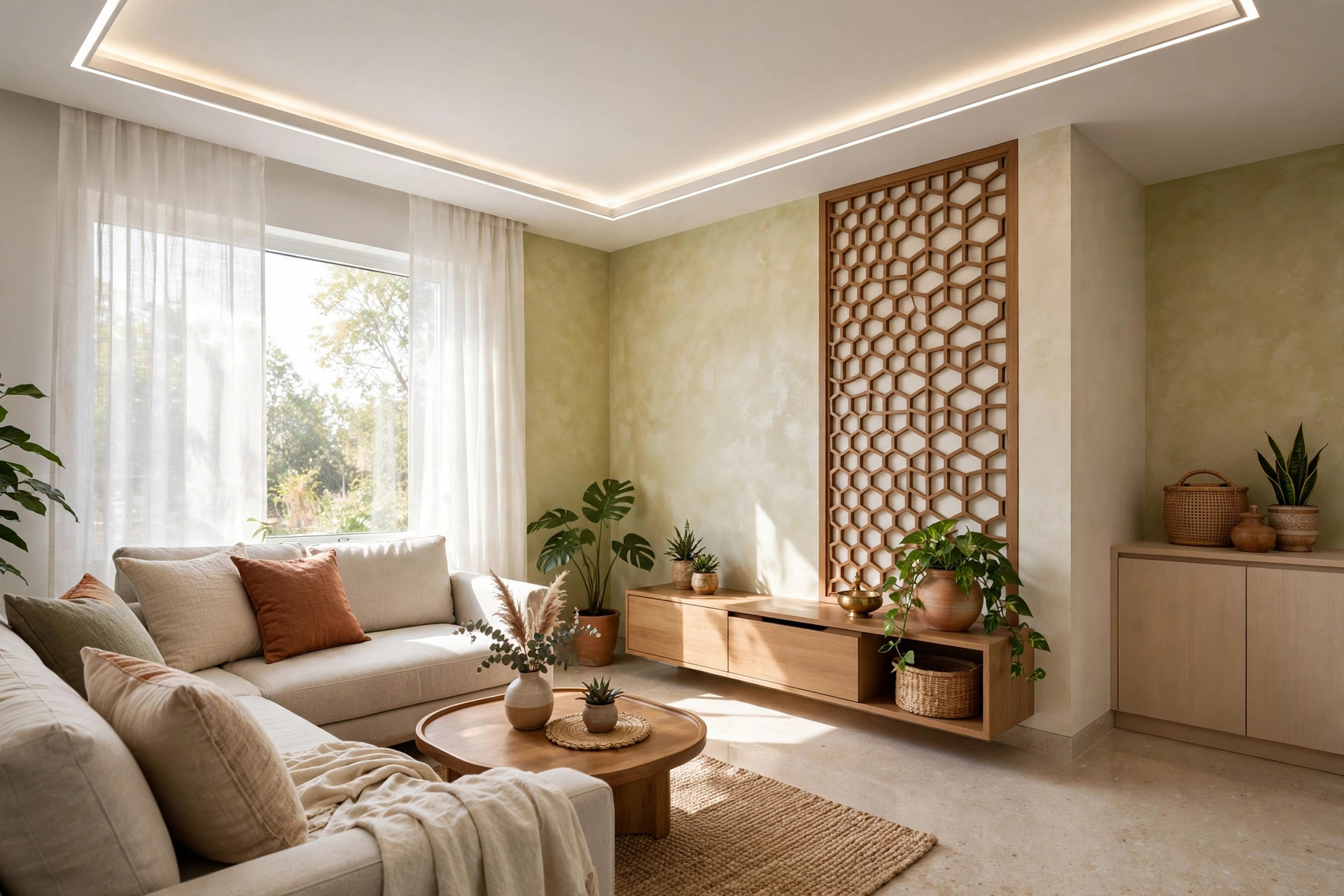 Compact modern hall with a slim border ceiling