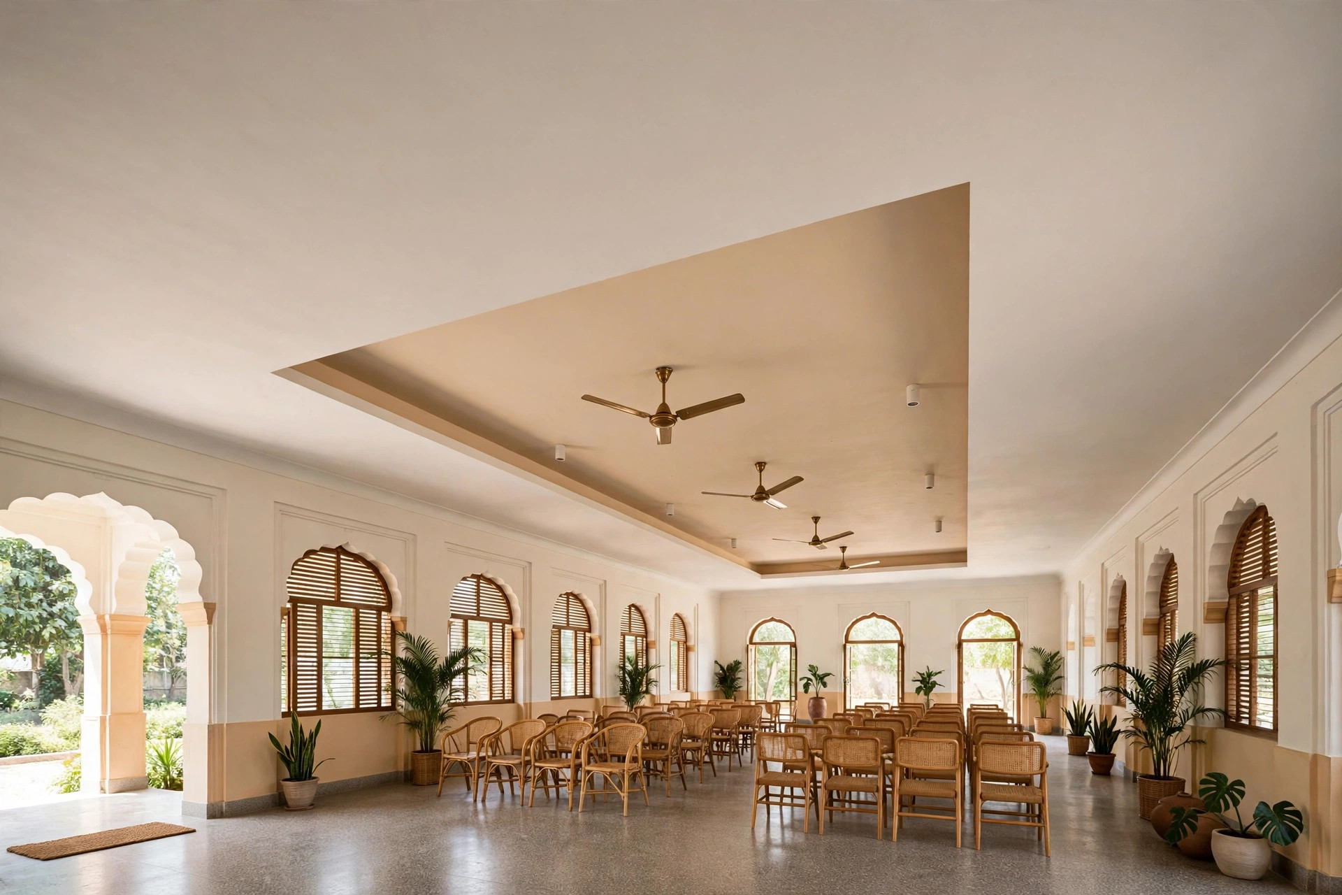 Hall ceiling with two-tone paint zoning over the seating area