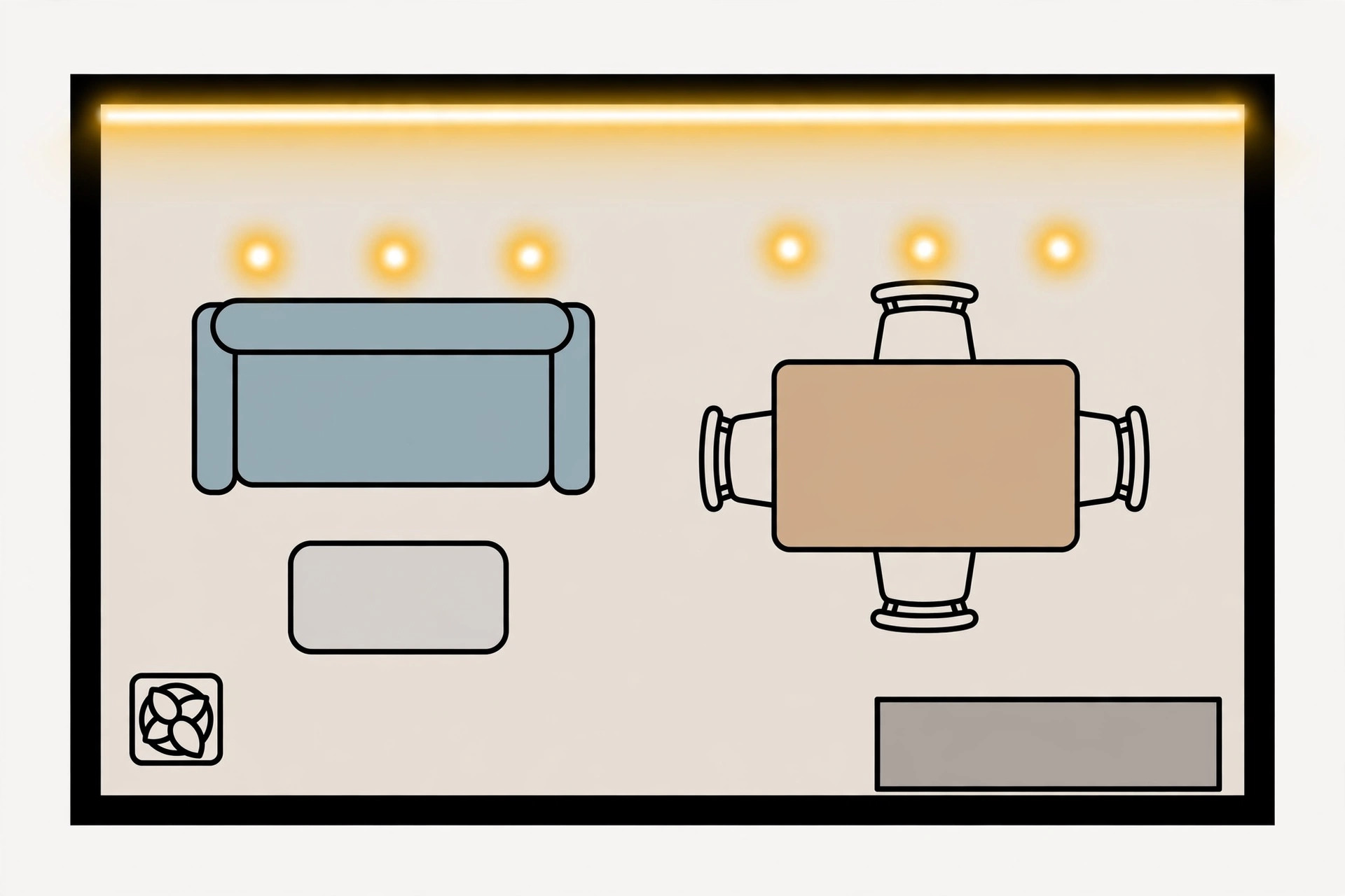 Diagram showing a hall lighting plan decided before ceiling installation