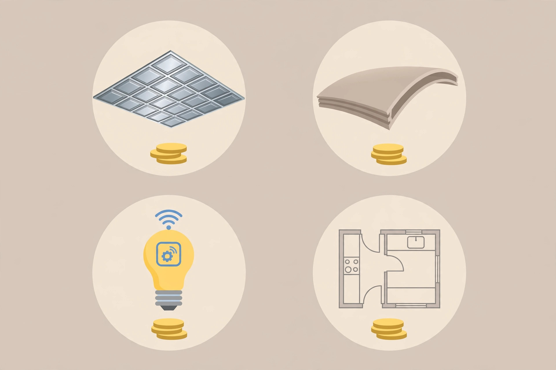Diagram showing cost levers for a 2026 kitchen ceiling