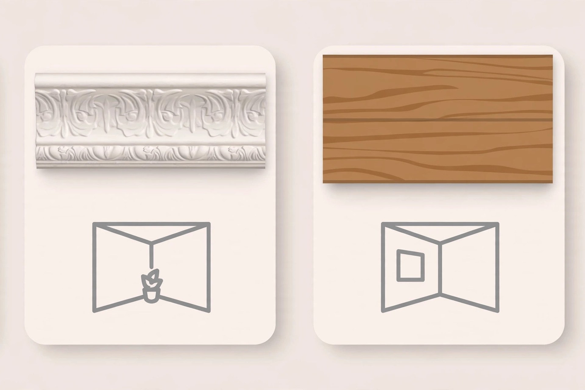 Illustration comparing gypsum, POP, wood and PVC false ceiling materials