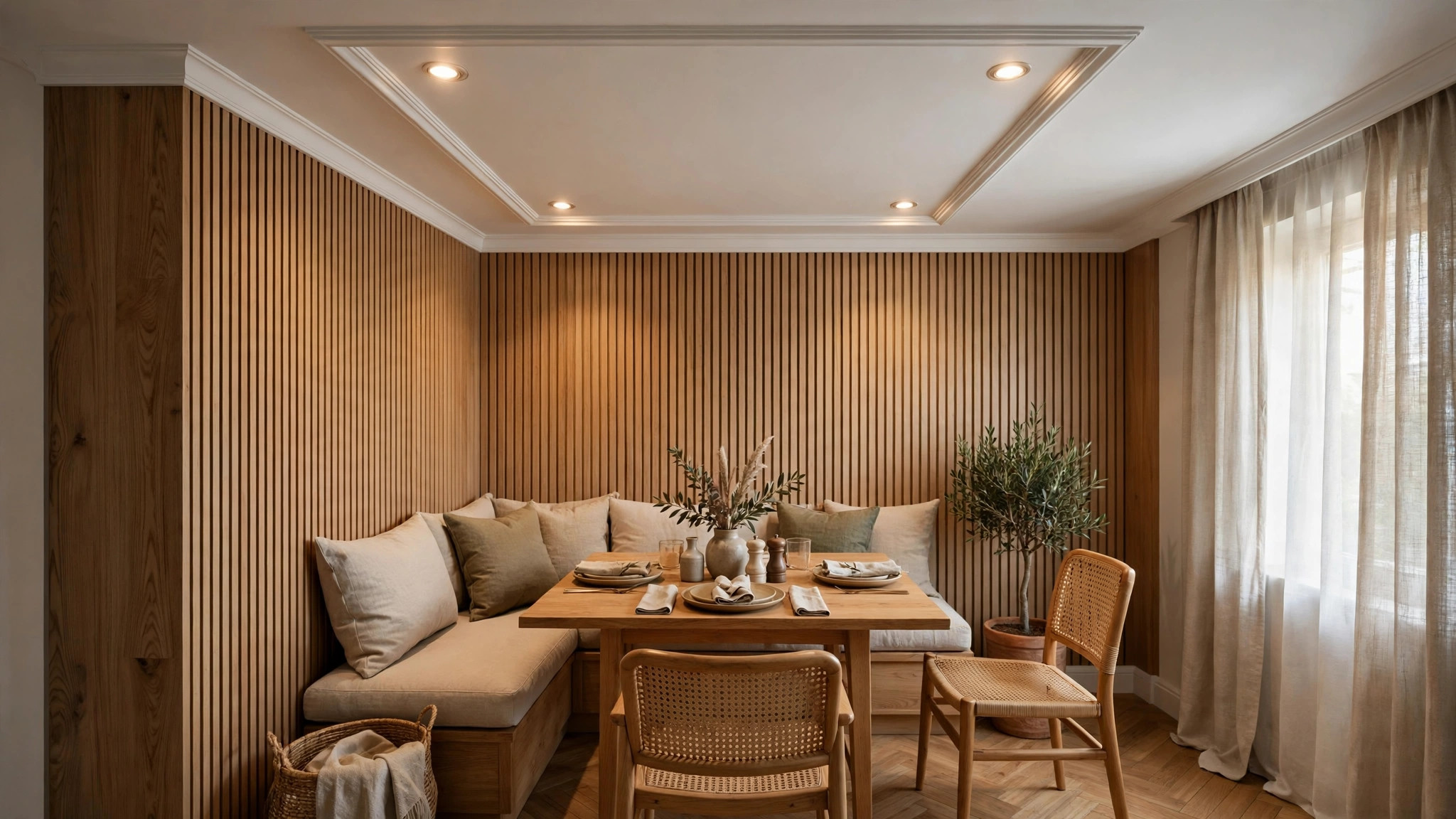Small dining corner with a simple square POP border and four spotlights