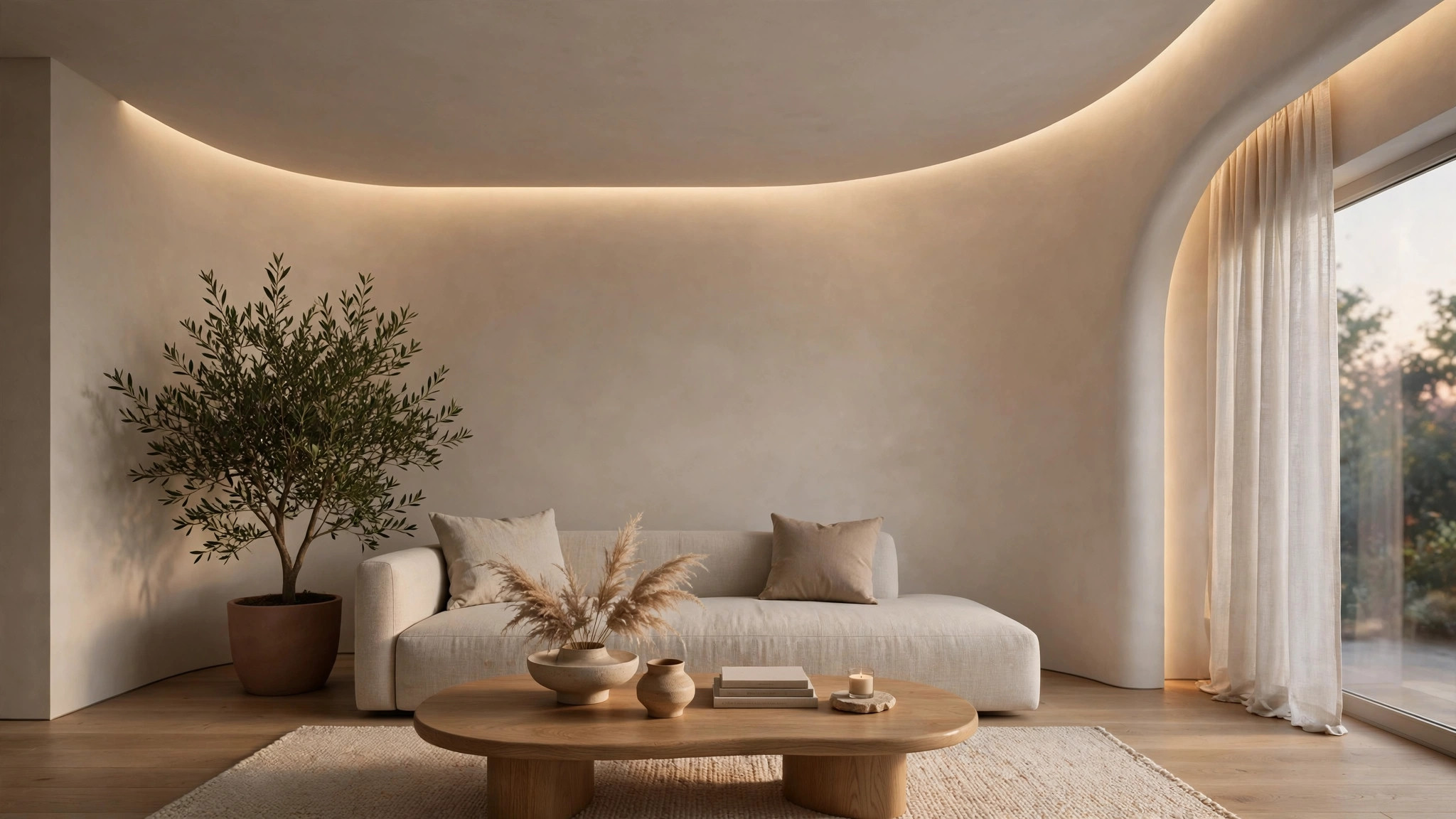 Room with a softly curved POP cove where wall meets ceiling