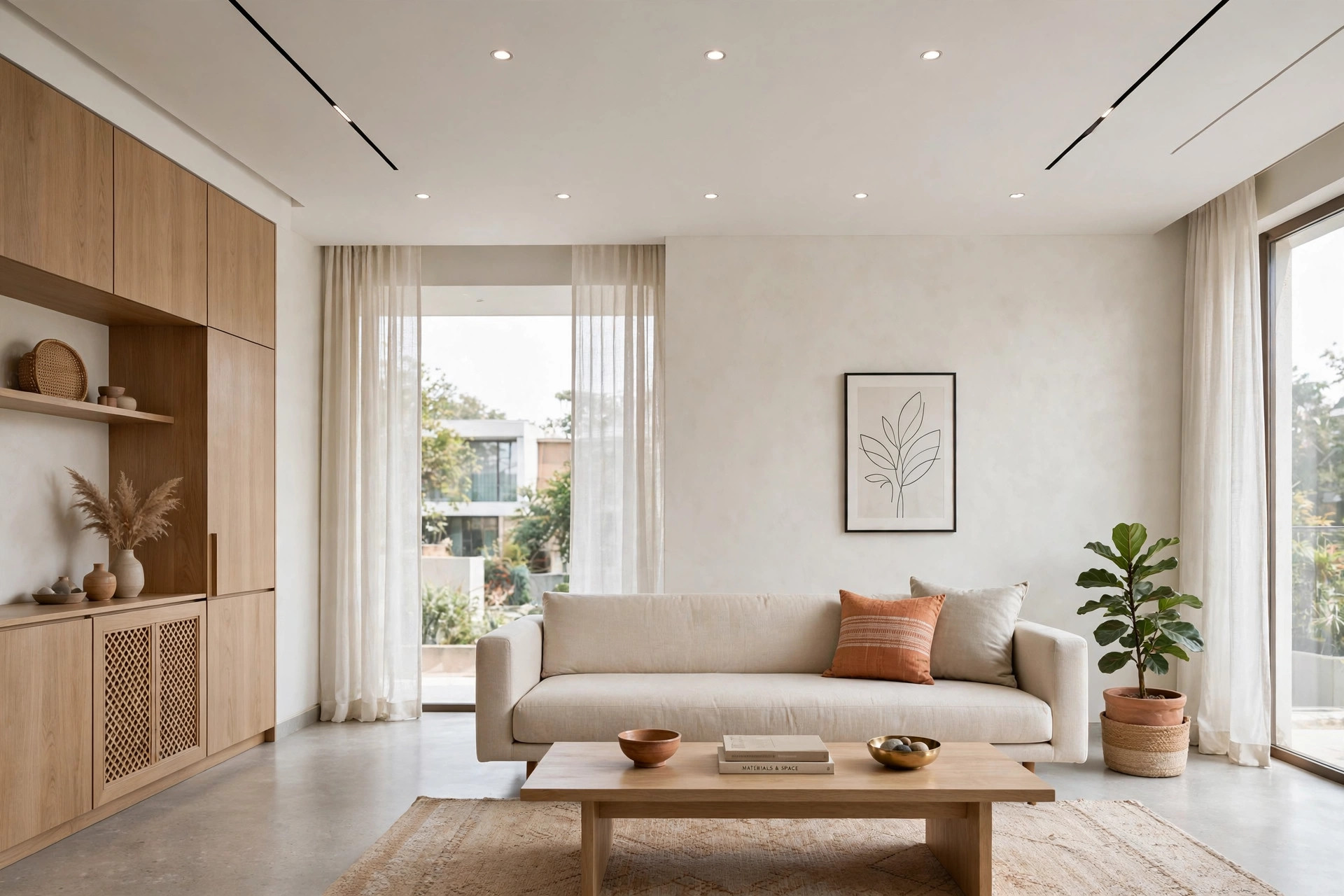 Minimalist flat POP ceiling with slim smart downlights