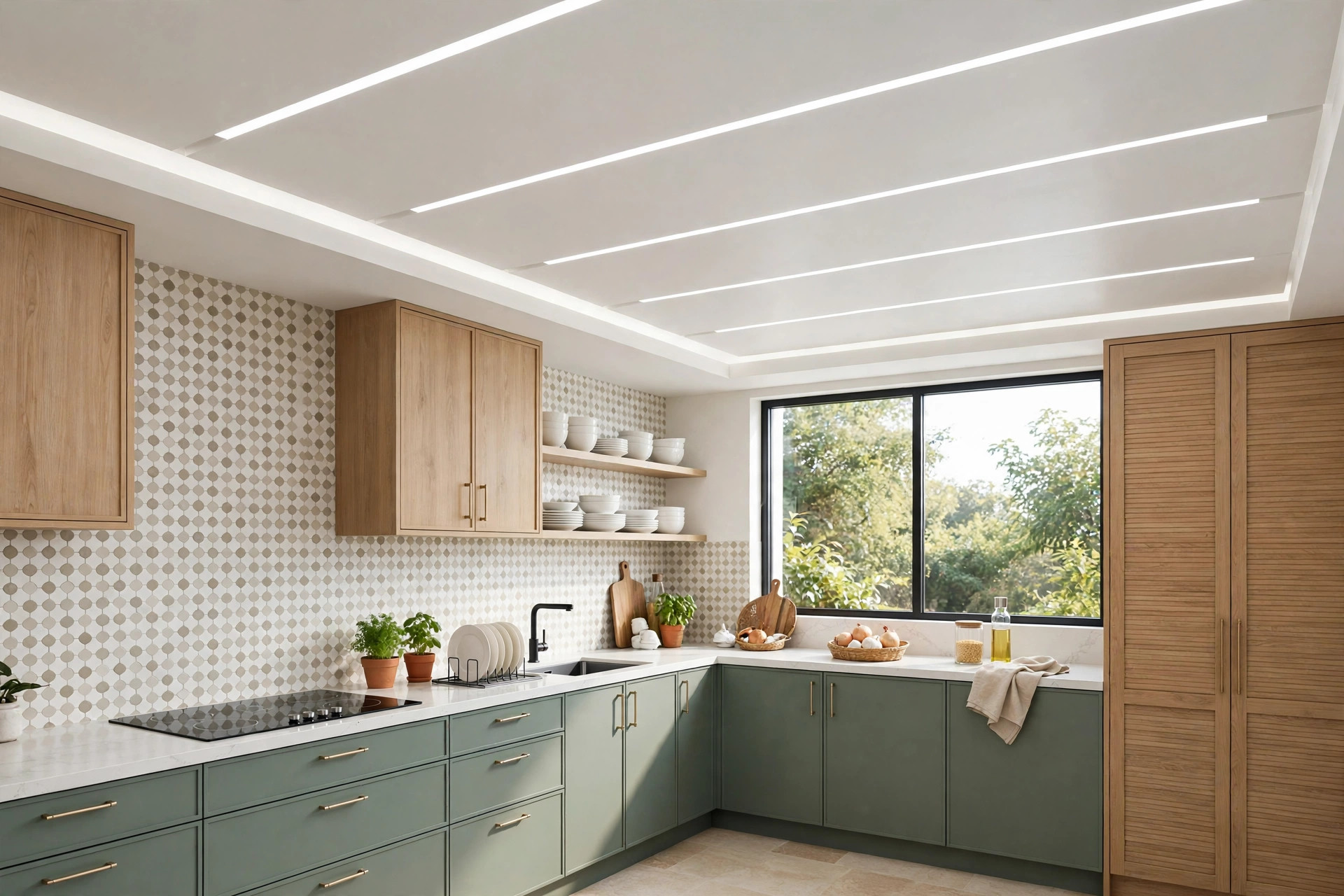 Kitchen with moisture-resistant Gyproc ceiling