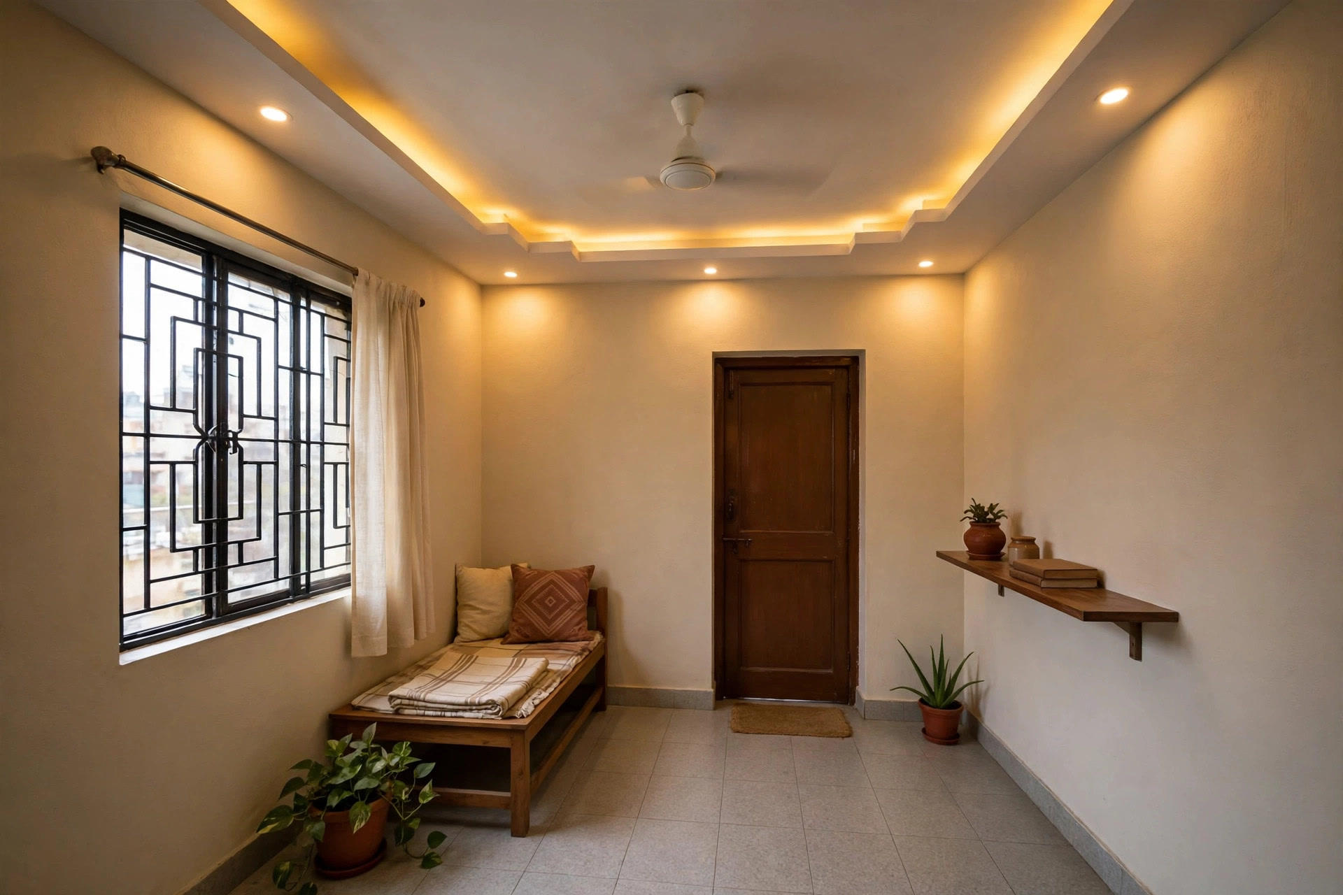Compact hall with a budget-friendly simple false ceiling