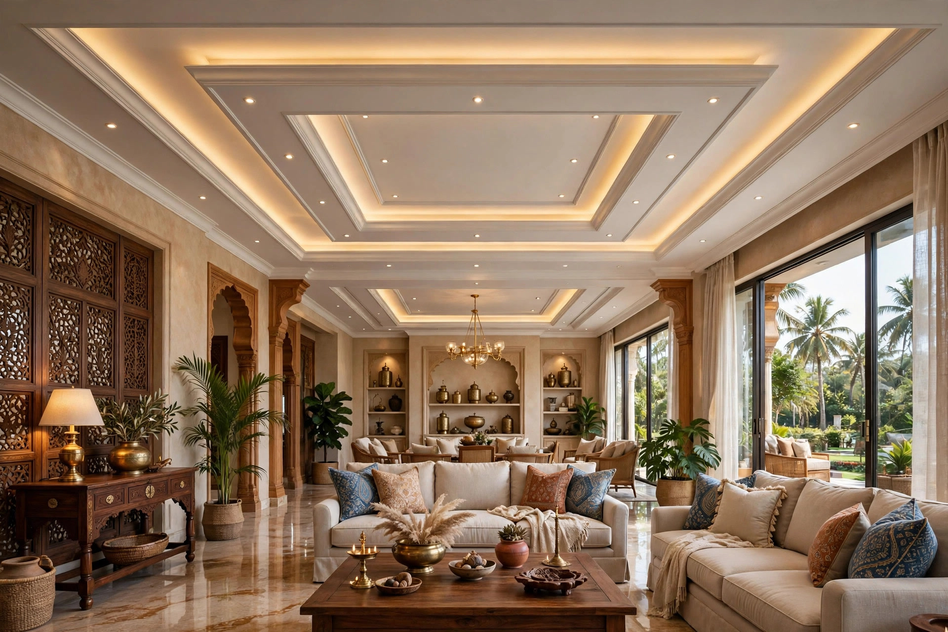 Large hall with a double-layer tray false ceiling
