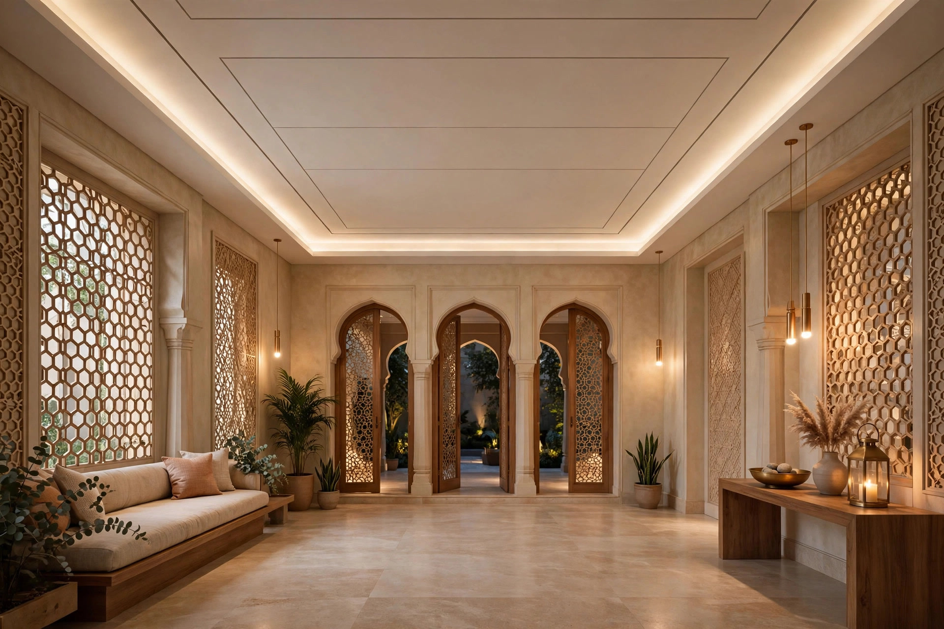Simple elegant hall ceiling showing how a restrained design saves money