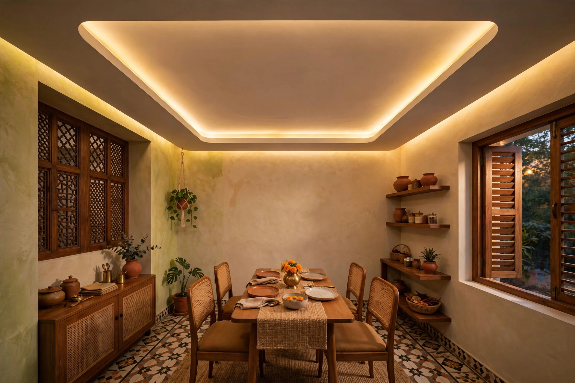 Small dining space with a shallow tray ceiling